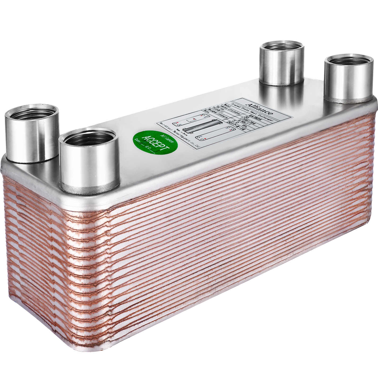 thumbnail interactive-video image 1 of Badger 30-Plate Brazed Plate Heat Exchanger – Water To Water, 1 FPT Ports W/Brackets 1 of 3