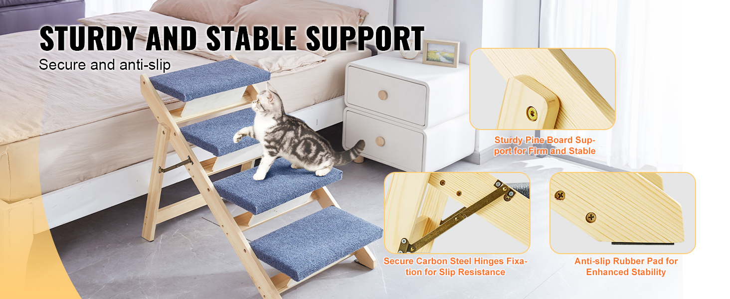 Dog Ramps For Cars 2-Step Wooden Pet Stairs - For Small/Medium Dogs & Cats To Reach Beds/Couches (70lb Capacity) Dog Stairs For Large Dogs