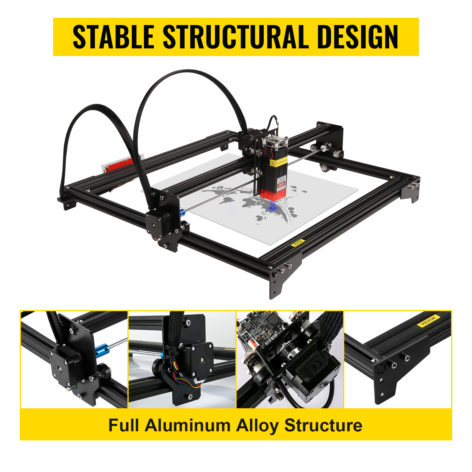 VEVOR VEVOR Macchina per Incisione Laser, 410 x 400 mm Potenza 5,5 W 6000 mm /min Incisione Laser in Lega di Alluminio per Carta, Legno, Pelle, Stoffa,  Plastica, Acrilico, Superficie Metallica Verniciata