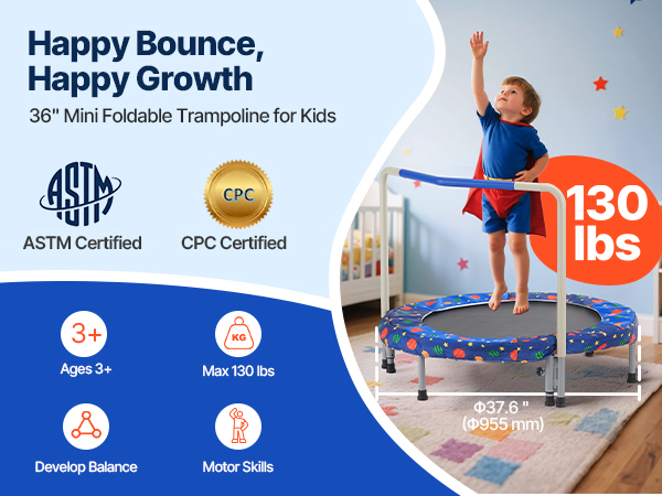 Mini Trampolino Pieghevole Per Interni Con Maniglia Regolabile - Portata 150 Kg, Per Adulti E Bambini