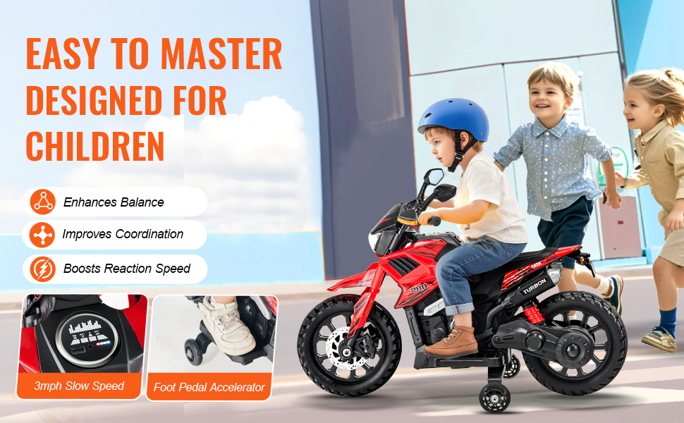 12V Kids Ride-On Motorcycle With Bluetooth & LED Lights - Red/White, Ages 3+
