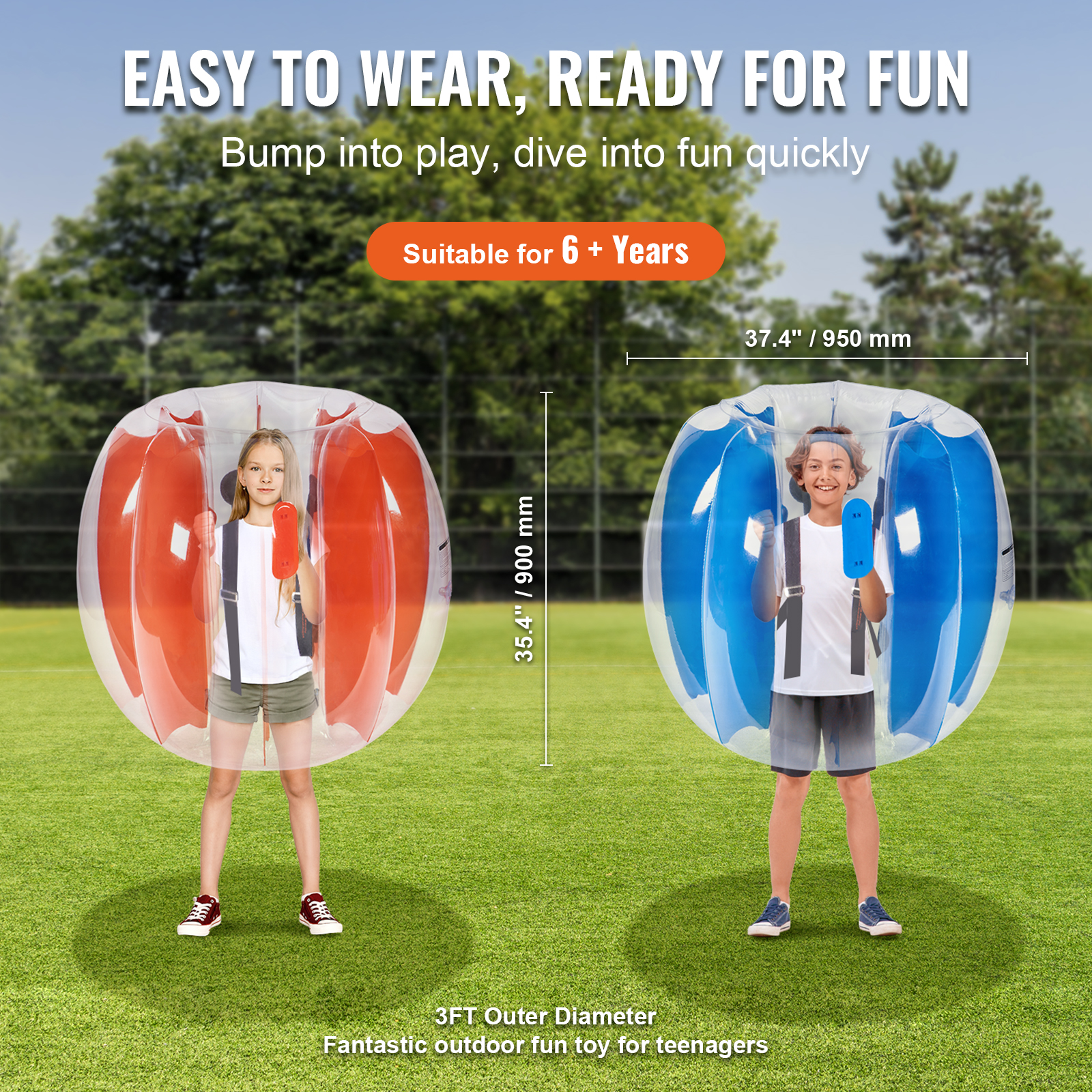 VEVOR Inflatable Bumper Balls 2-Pack 2/3FT/0.6/0.9M PVC Body Sumo Balls for Kids - Picture 17 of 26