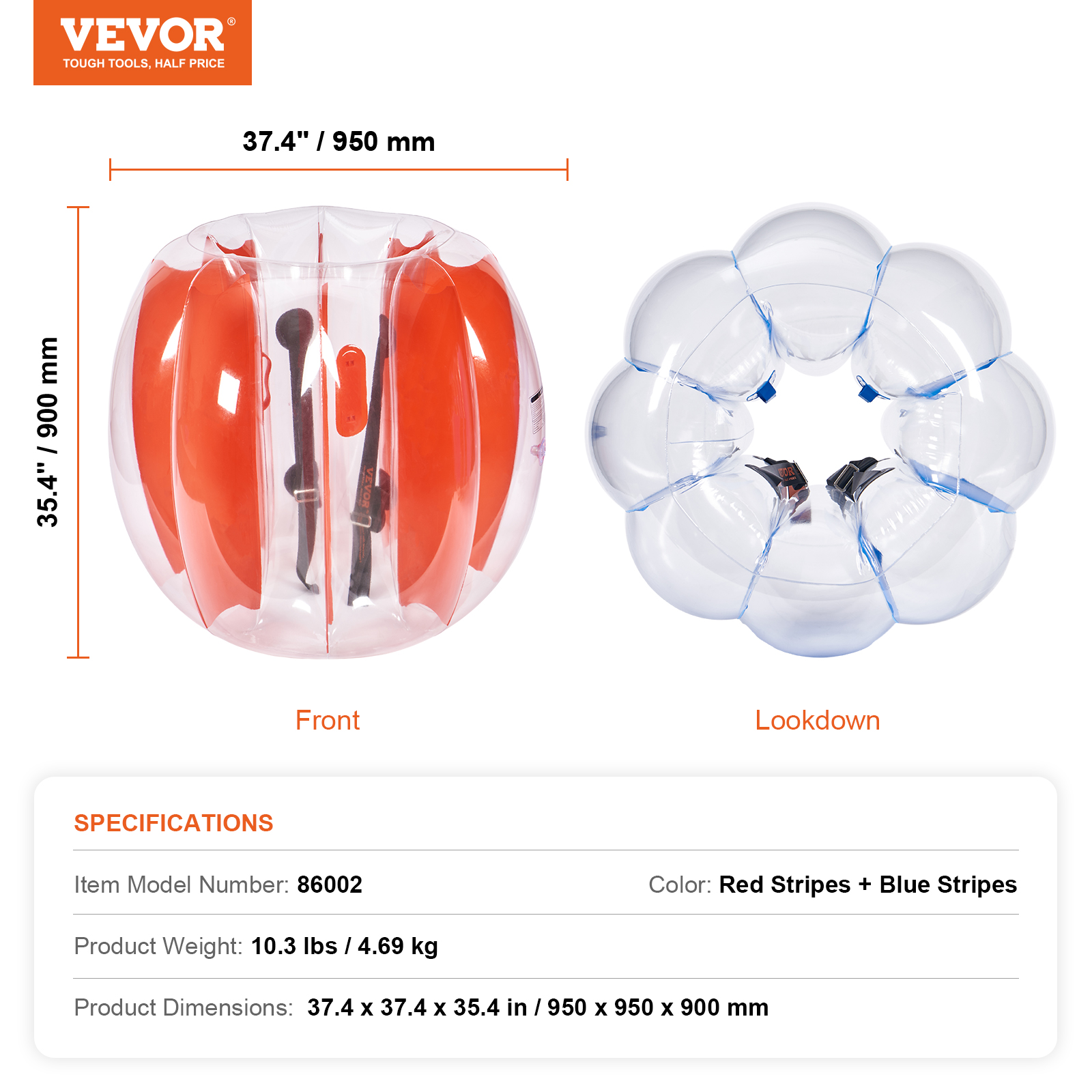 VEVOR Inflatable Bumper Balls 2-Pack 2/3FT/0.6/0.9M PVC Body Sumo Balls for Kids - Picture 21 of 26