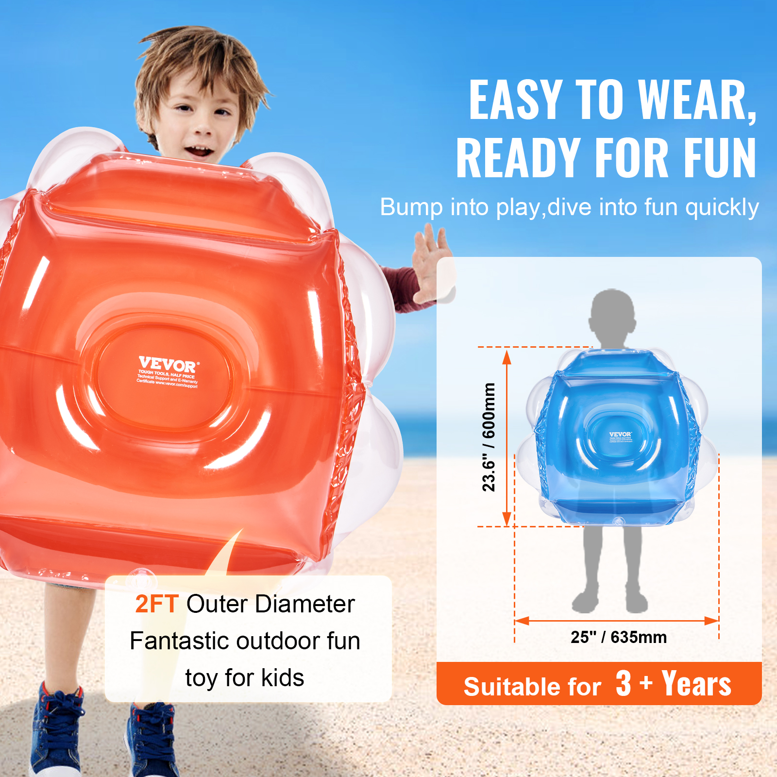 VEVOR Inflatable Bumper Balls 2-Pack 2/3FT/0.6/0.9M PVC Body Sumo Balls for Kids - Picture 5 of 26