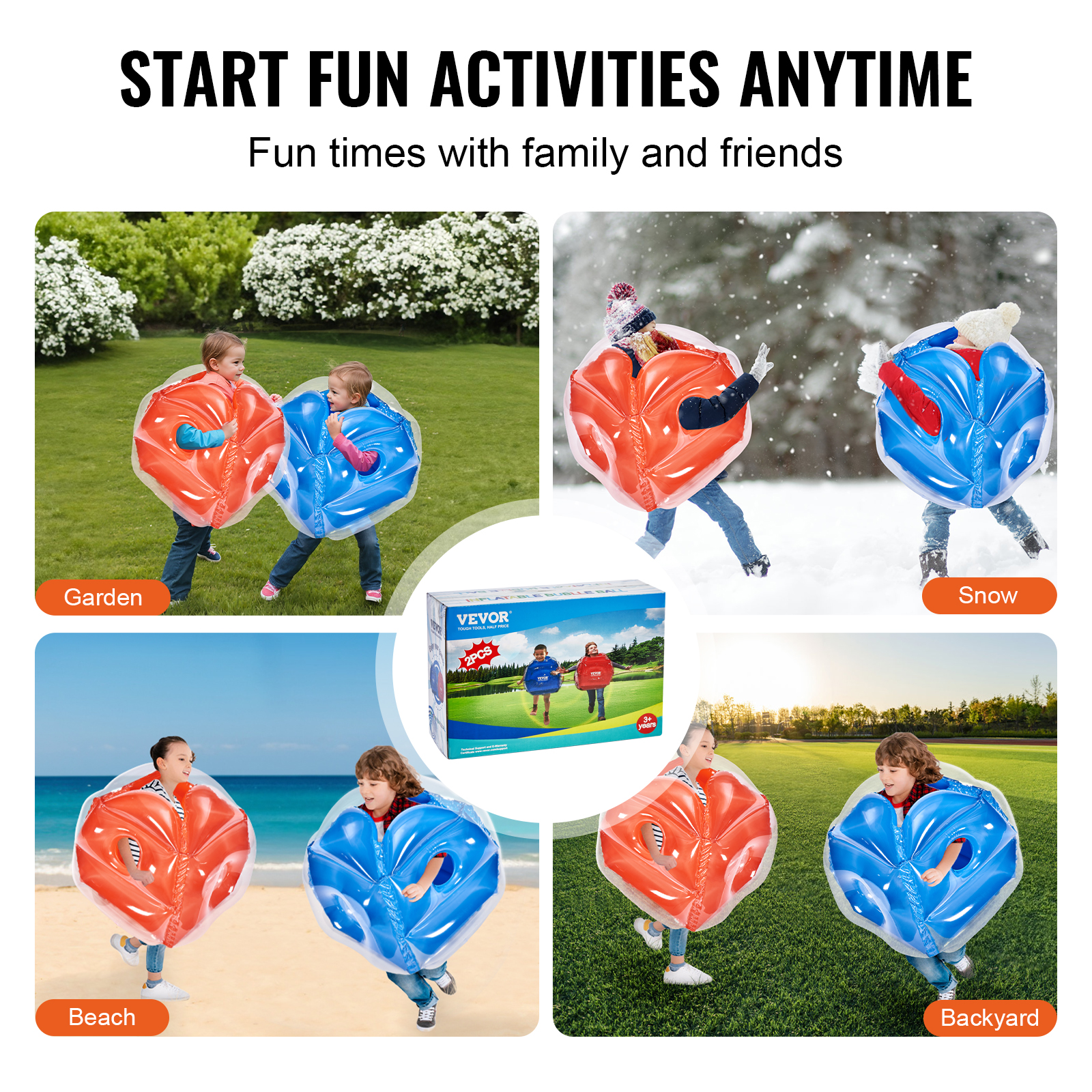 VEVOR Inflatable Bumper Balls 2-Pack 2/3FT/0.6/0.9M PVC Body Sumo Balls for Kids - Picture 8 of 26