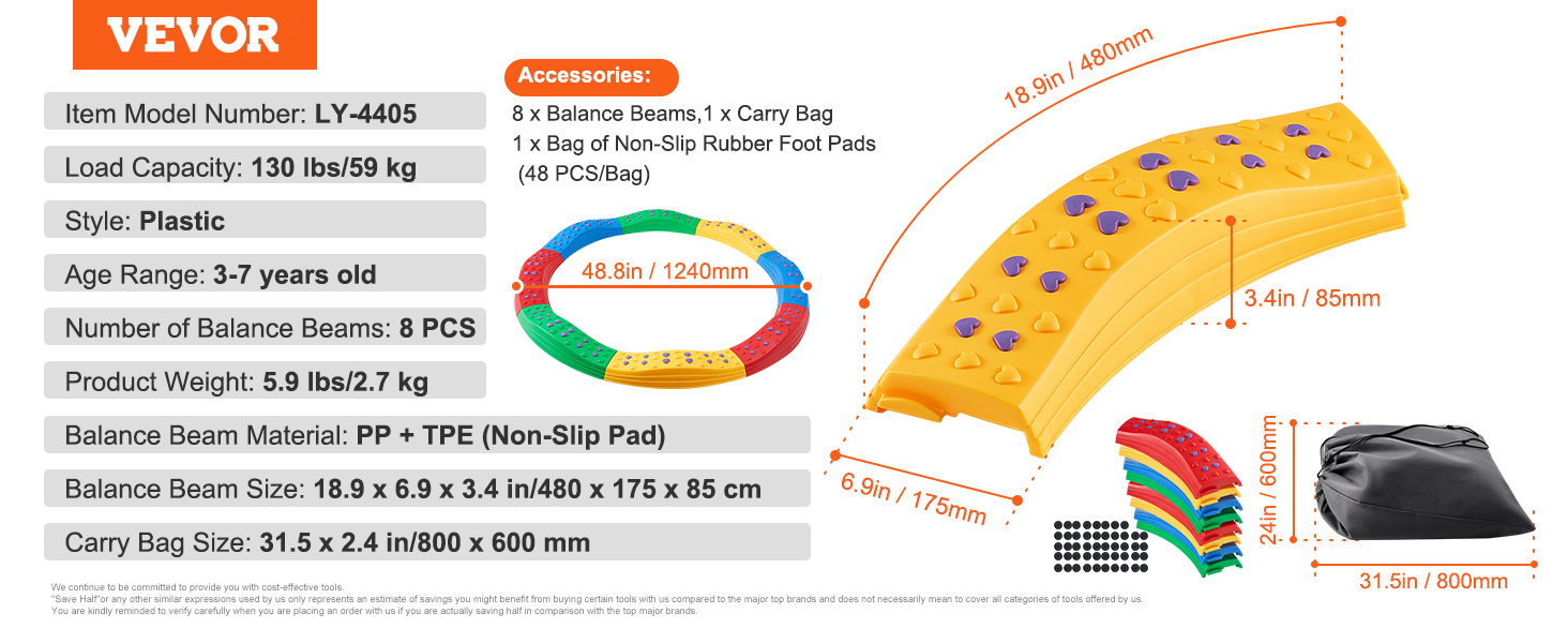 Barra de equilibrio, 8 piezas, 130 libras