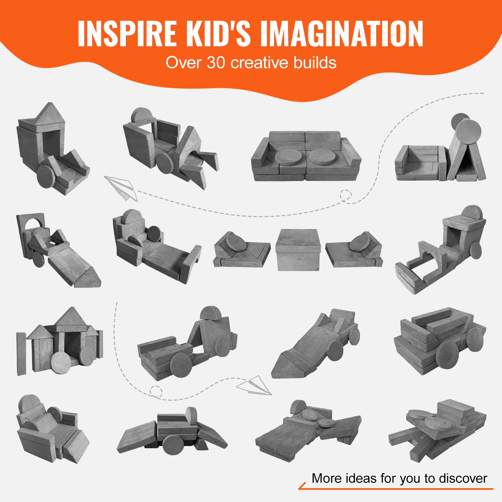 VEVOR Kids Play Couch 4-15 pcs Modular Kids Play Couch High-density 25D Sponge - Picture 5 of 50