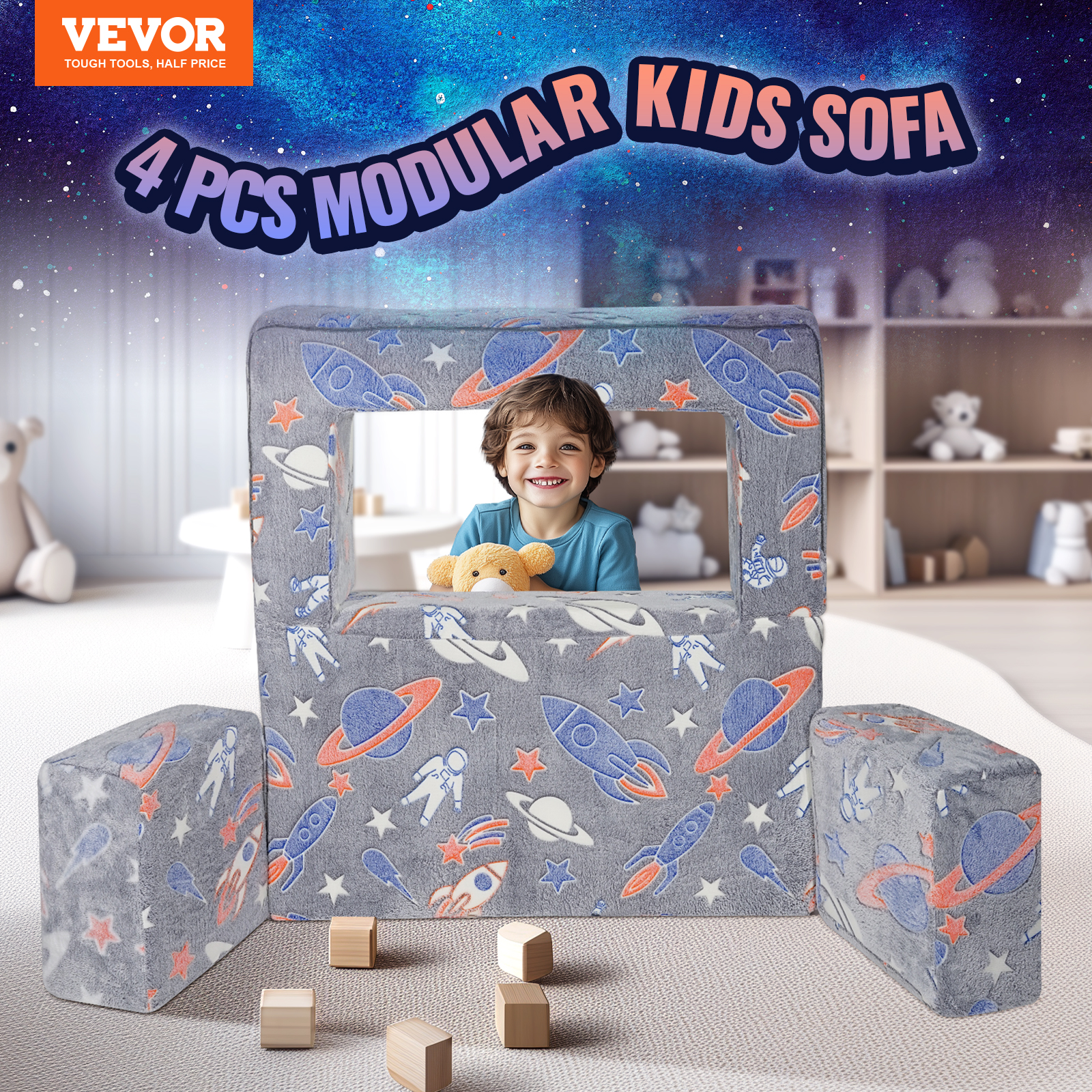 VEVOR Kids Play Couch 4-15 pcs Modular Kids Play Couch High-density 25D Sponge - Picture 40 of 50