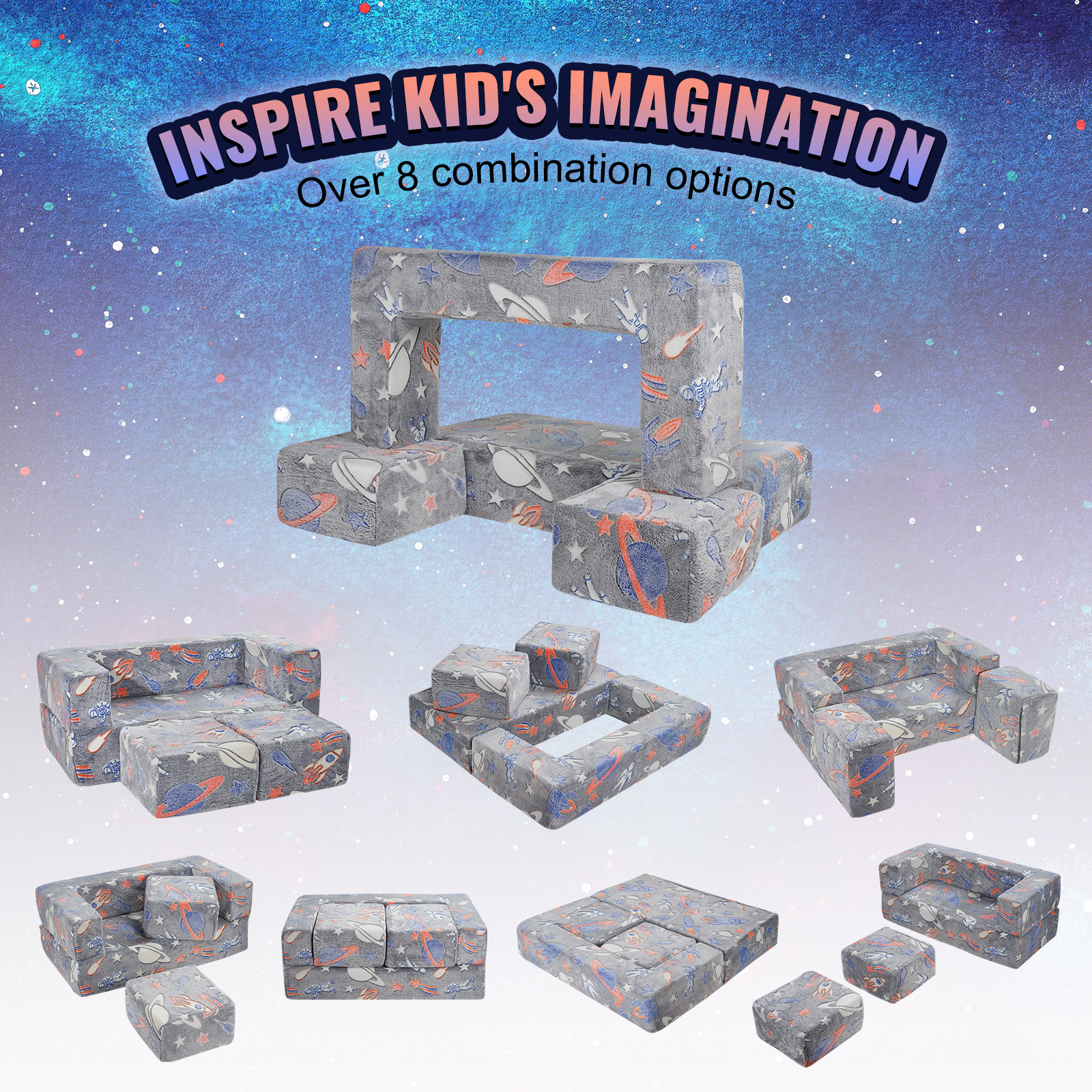 VEVOR Kids Play Couch 4-15 pcs Modular Kids Play Couch High-density 25D Sponge - Picture 41 of 50