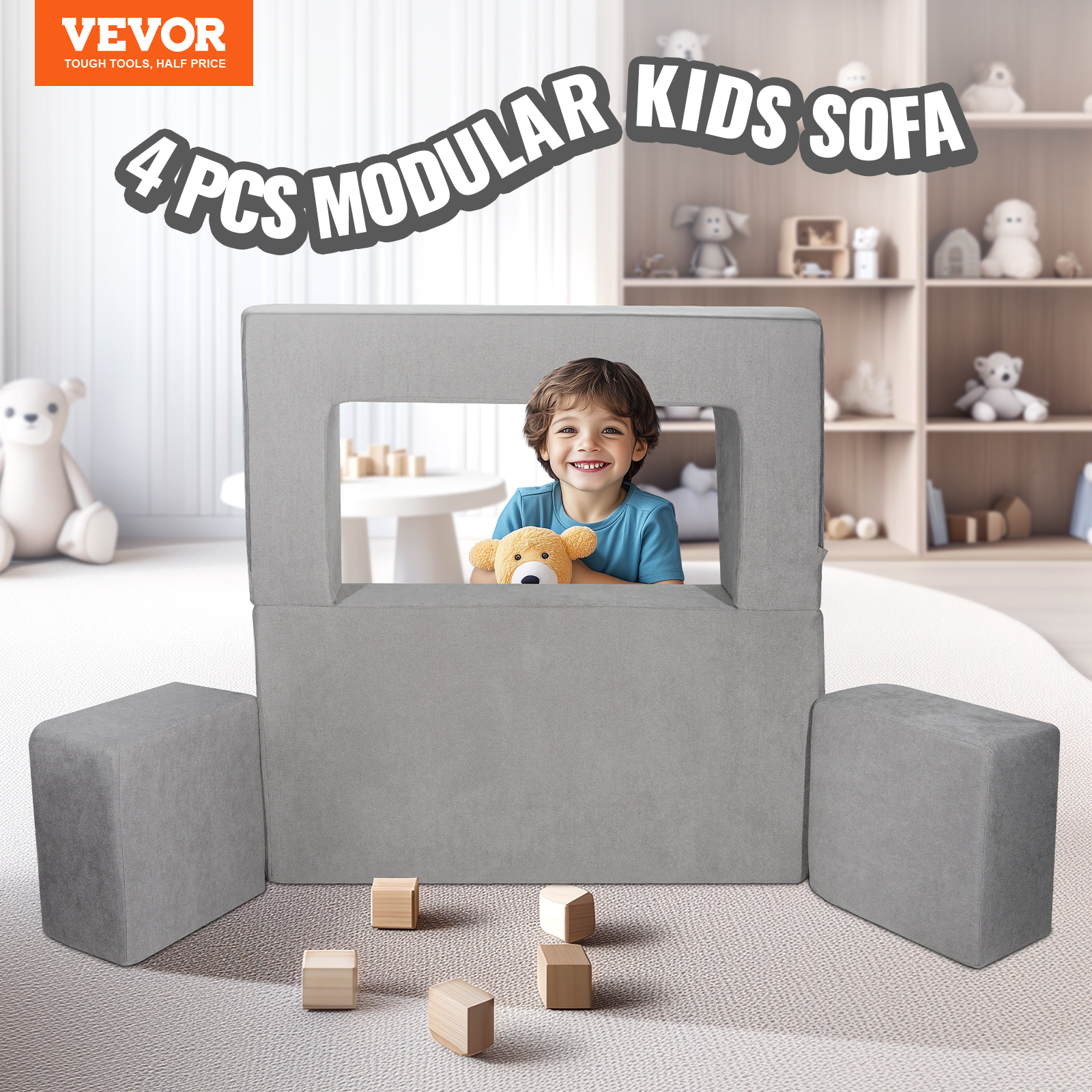 VEVOR Kids Play Couch 4-15 pcs Modular Kids Play Couch High-density 25D Sponge - Picture 16 of 50