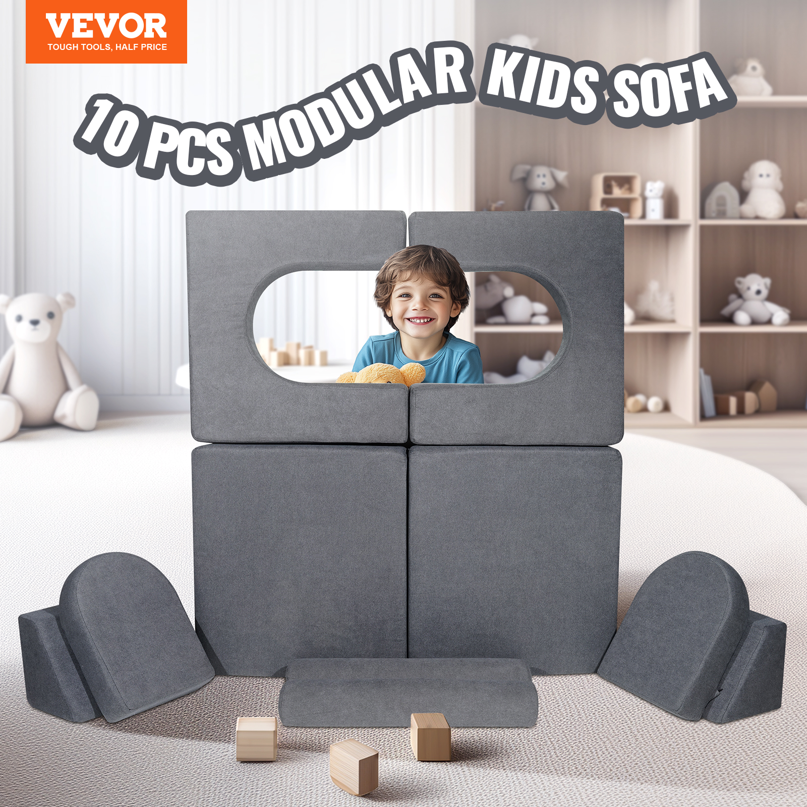 VEVOR Kids Play Couch 4-15 pcs Modular Kids Play Couch High-density 25D Sponge - Picture 28 of 50