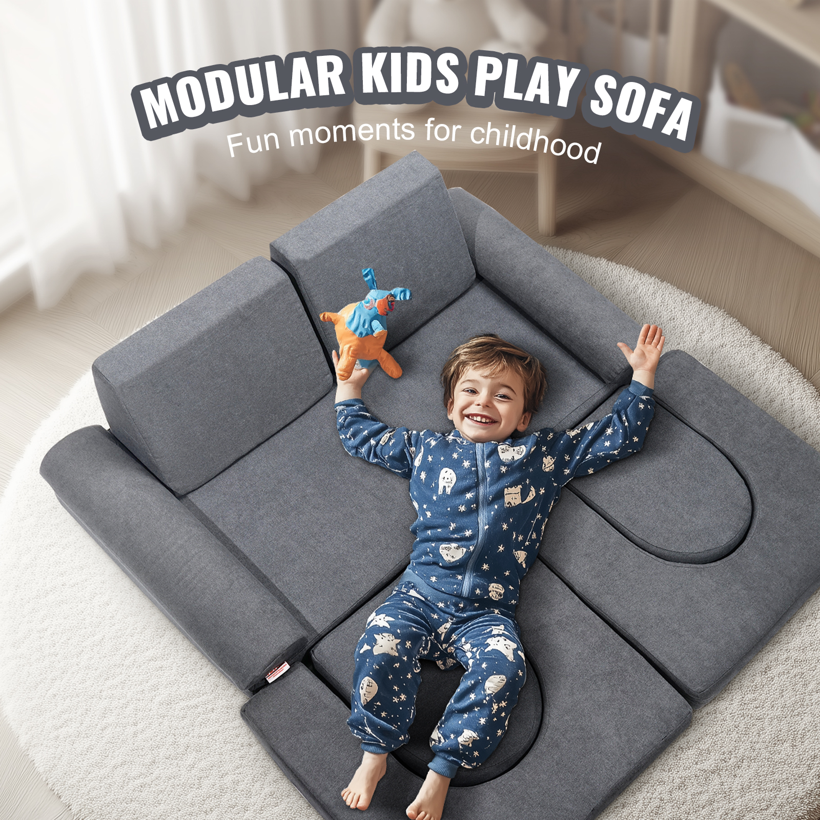 VEVOR Kids Play Couch 4-15 pcs Modular Kids Play Couch High-density 25D Sponge - Picture 32 of 50