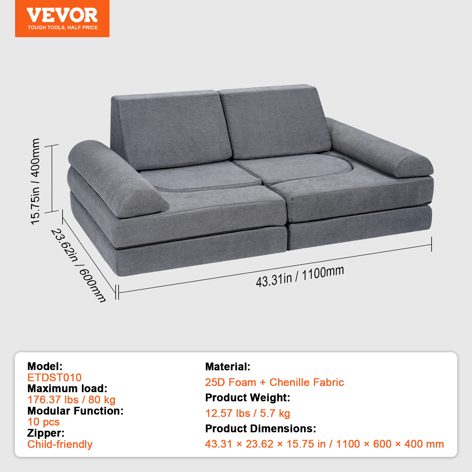 VEVOR Kids Play Couch 4-15 pcs Modular Kids Play Couch High-density 25D Sponge - Picture 33 of 50