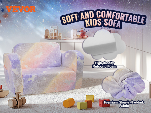 Kids 2-in-1 Flip Open Toddler Couch - Converts To Lounger, Sturdy Wooden Frame, High-Density Sponge, Detachable Cover