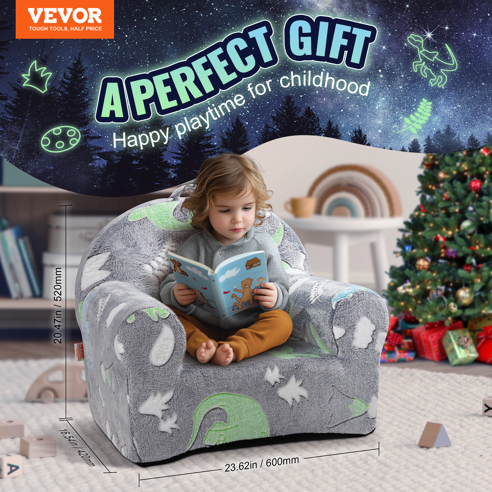 VEVOR Toddler Chair Glow in the Dark Fleece/Plush Baby Chair Playroom Furniture - Picture 16 of 26