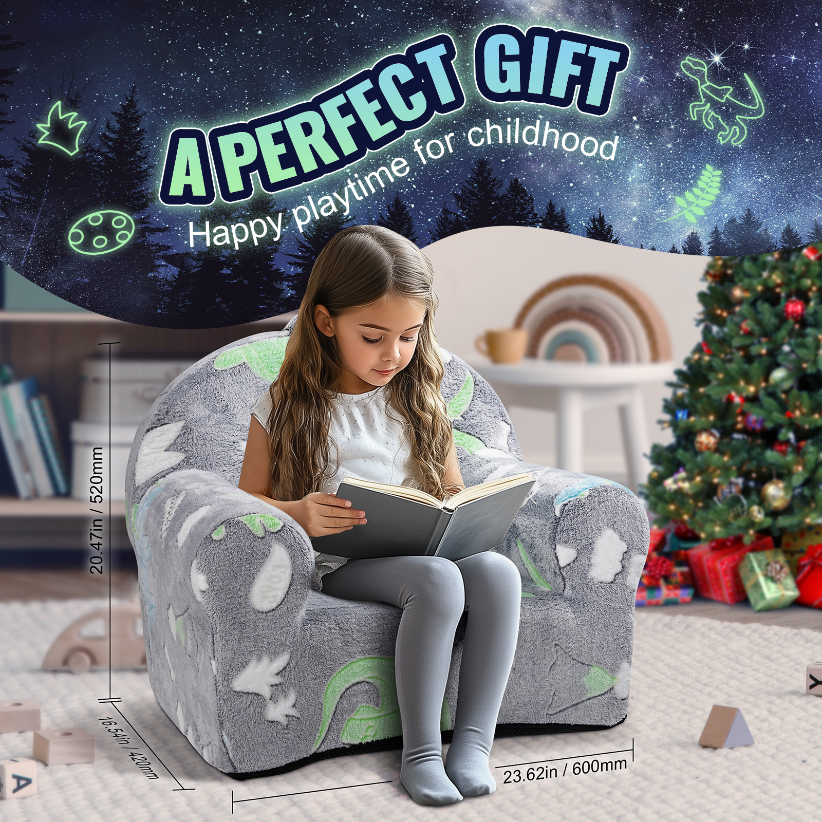 Foldable Baby Chair 2-in-1 Baby Lounger Couch Glow in Dark Kids Sofa - Picture 16 of 122