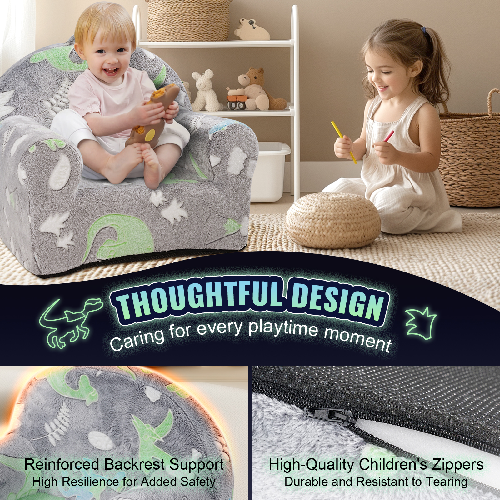 VEVOR Toddler Chair Glow in the Dark Fleece/Plush Baby Chair Playroom Furniture - Picture 19 of 26