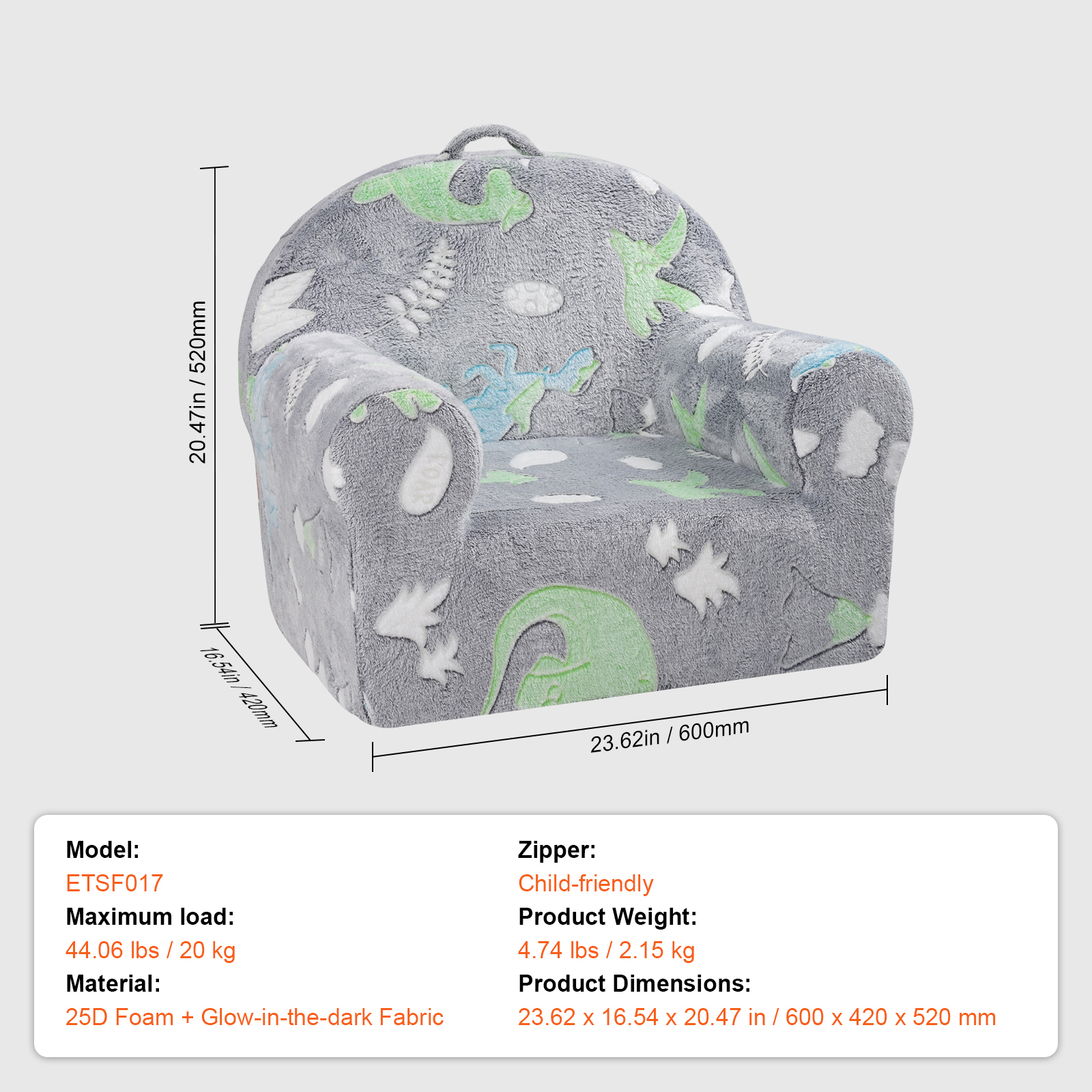 Foldable Baby Chair 2-in-1 Baby Lounger Couch Glow in Dark Kids Sofa - Picture 21 of 122