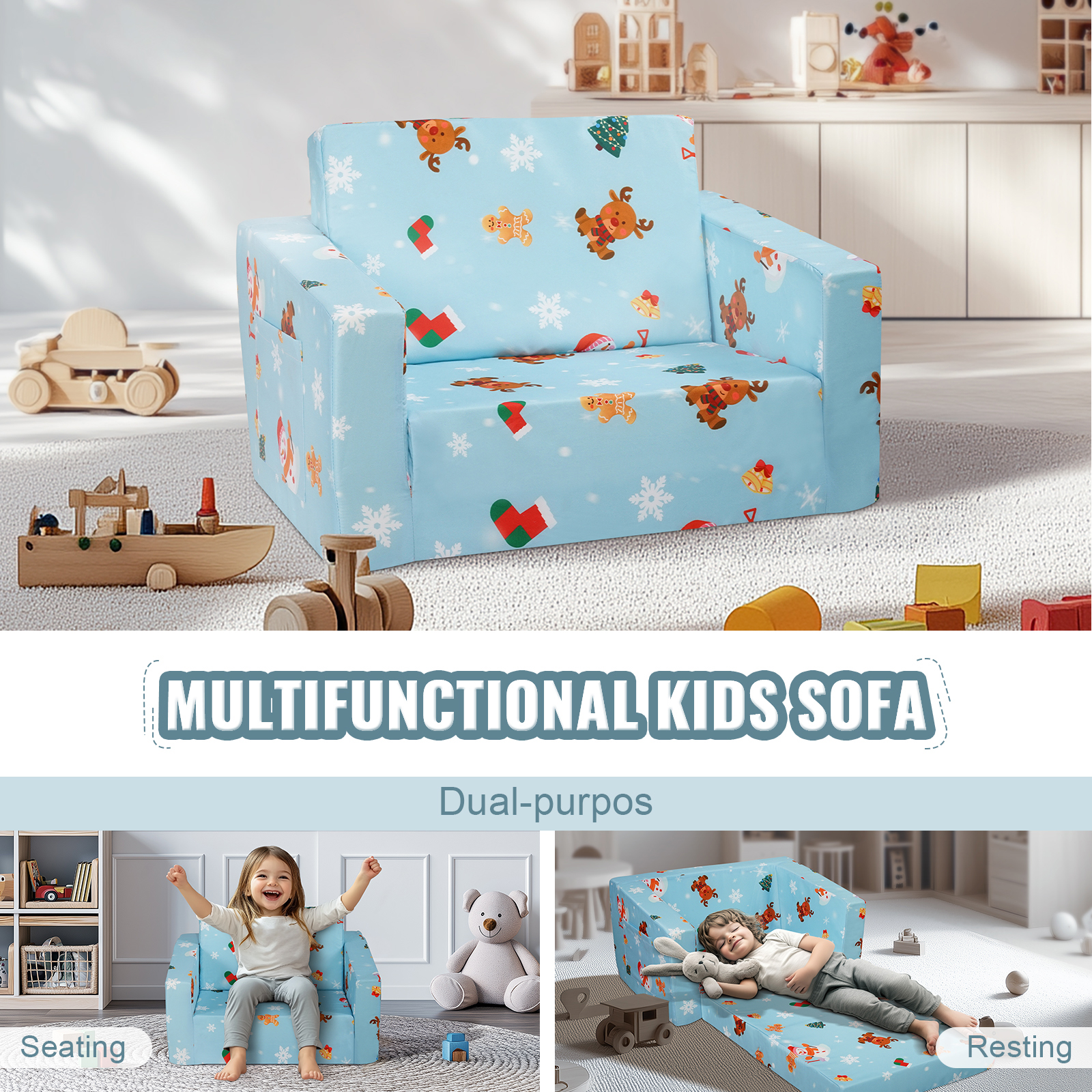 Foldable Baby Chair 2-in-1 Baby Lounger Couch Glow in Dark Kids Sofa - Picture 88 of 122