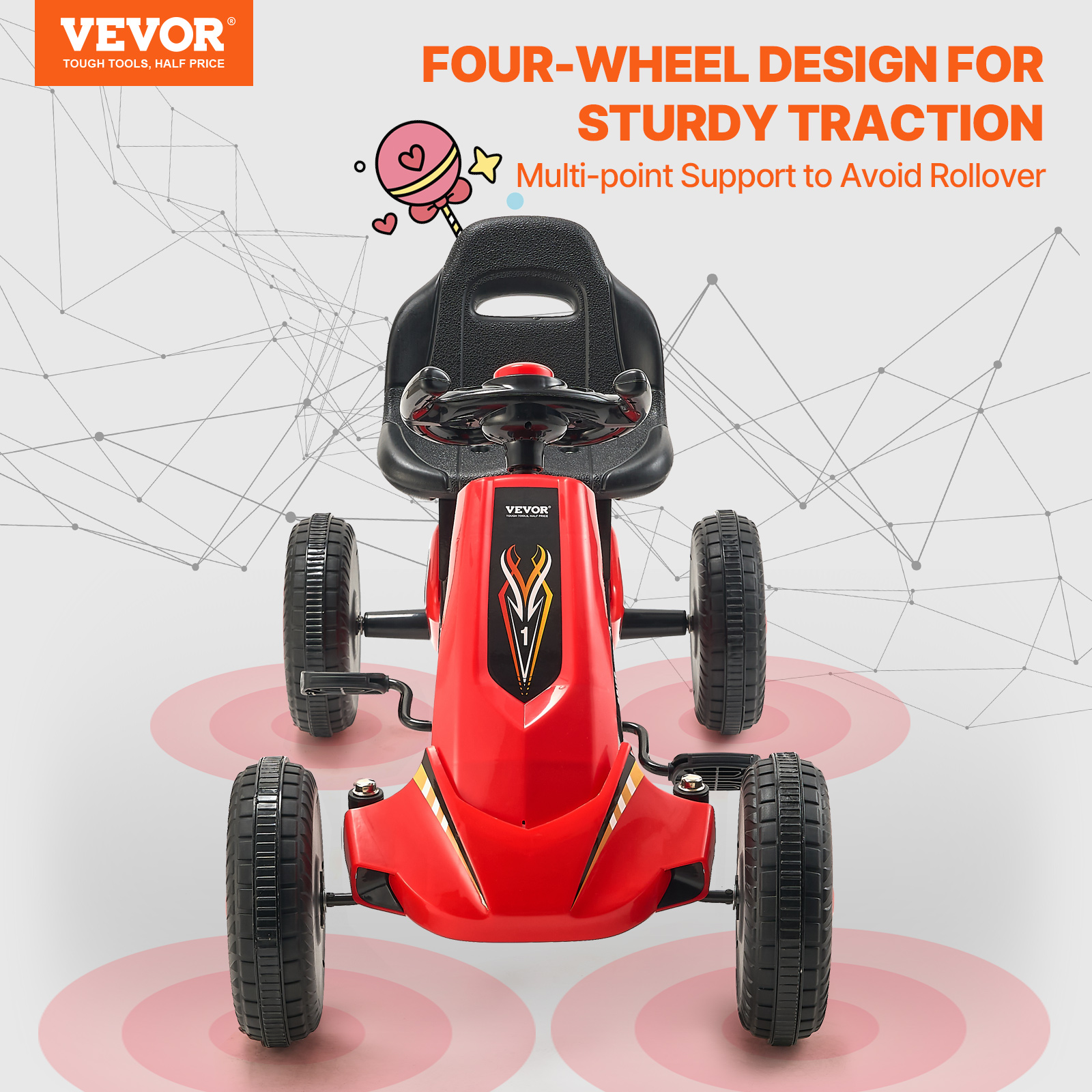 VEVOR Go Kart 4 Wheel Pedal Ride On Toy for Kids Adjustable Seat Ages 3-12 Red - Imagen 16 de 26