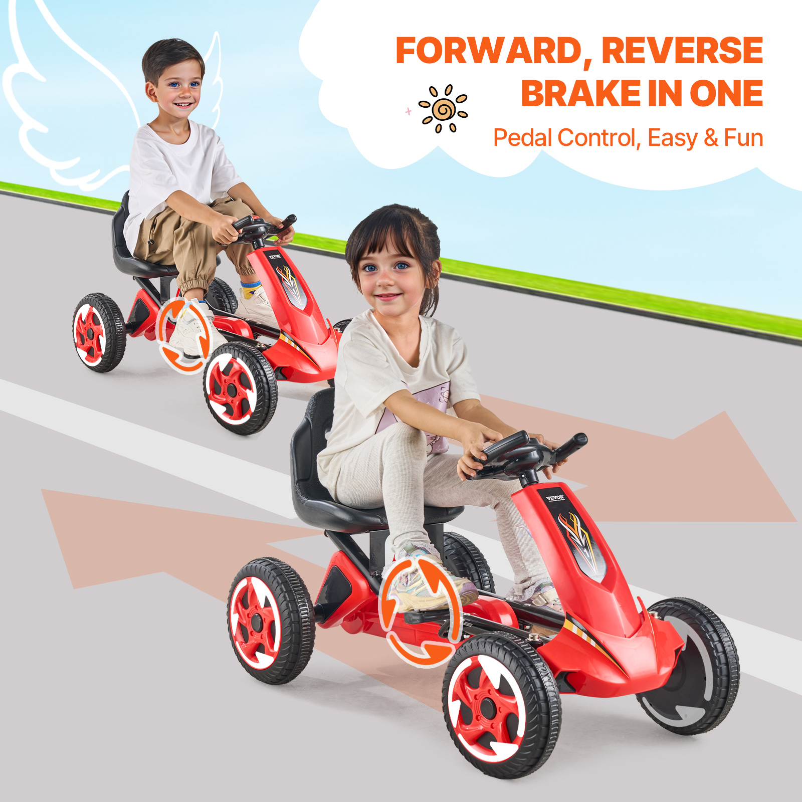 VEVOR Go Kart 4 Wheel Pedal Ride On Toy for Kids Adjustable Seat Ages 3-12 Red - Imagen 17 de 26