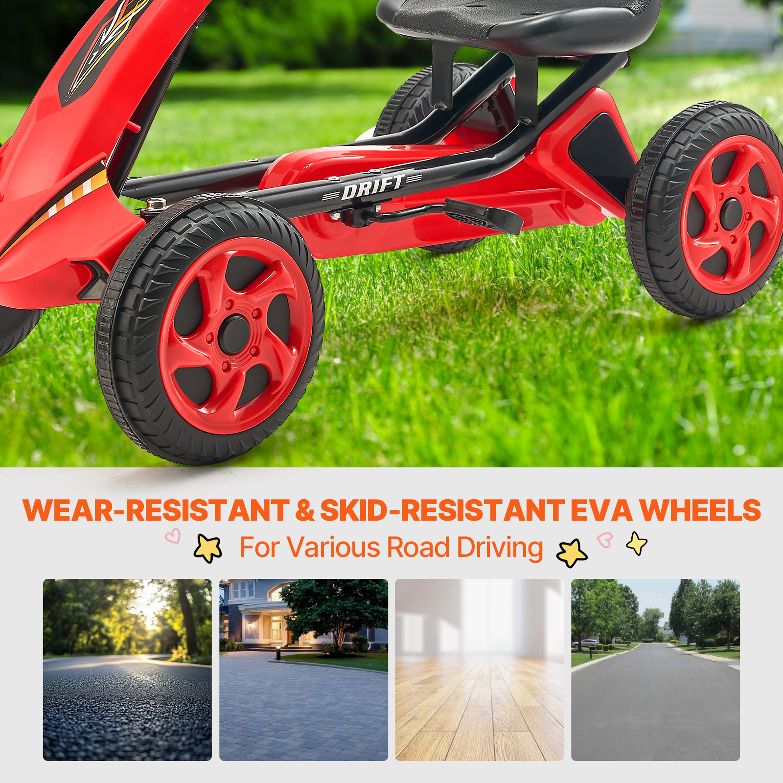 VEVOR Go Kart 4 Wheel Pedal Ride On Toy for Kids Adjustable Seat Ages 3-12 Red - Imagen 19 de 26