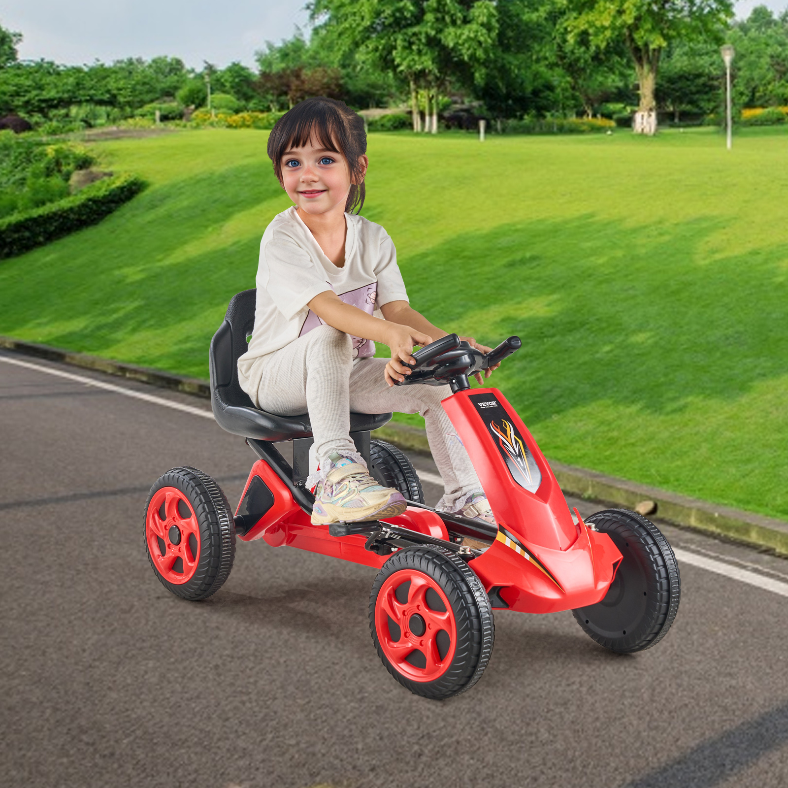VEVOR Go Kart 4 Wheel Pedal Ride On Toy for Kids Adjustable Seat Ages 3-12 Red - Imagen 22 de 26