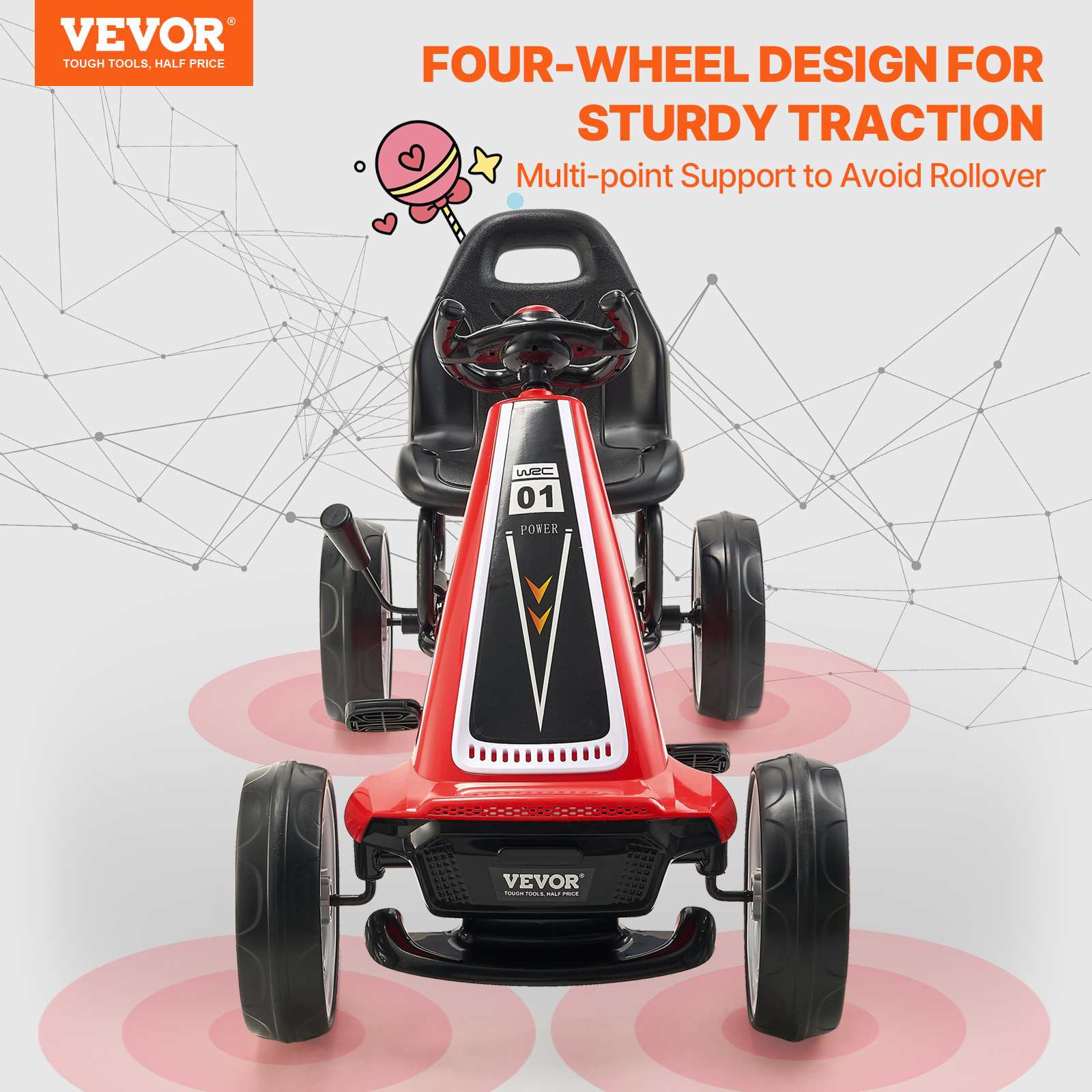 VEVOR Go Kart 4 Wheel Pedal Ride On Toy for Kids Adjustable Seat Ages 3-12 Red - Imagen 4 de 26