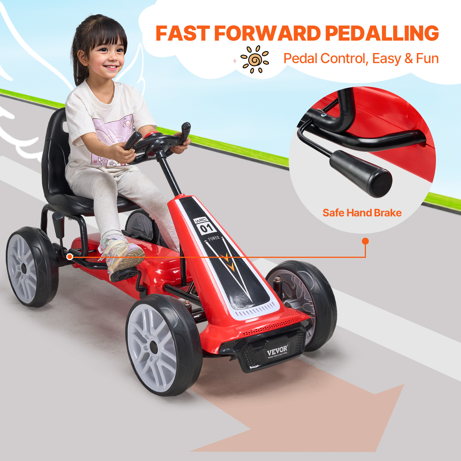 VEVOR Go Kart 4 Wheel Pedal Ride On Toy for Kids Adjustable Seat Ages 3-12 Red - Imagen 5 de 26