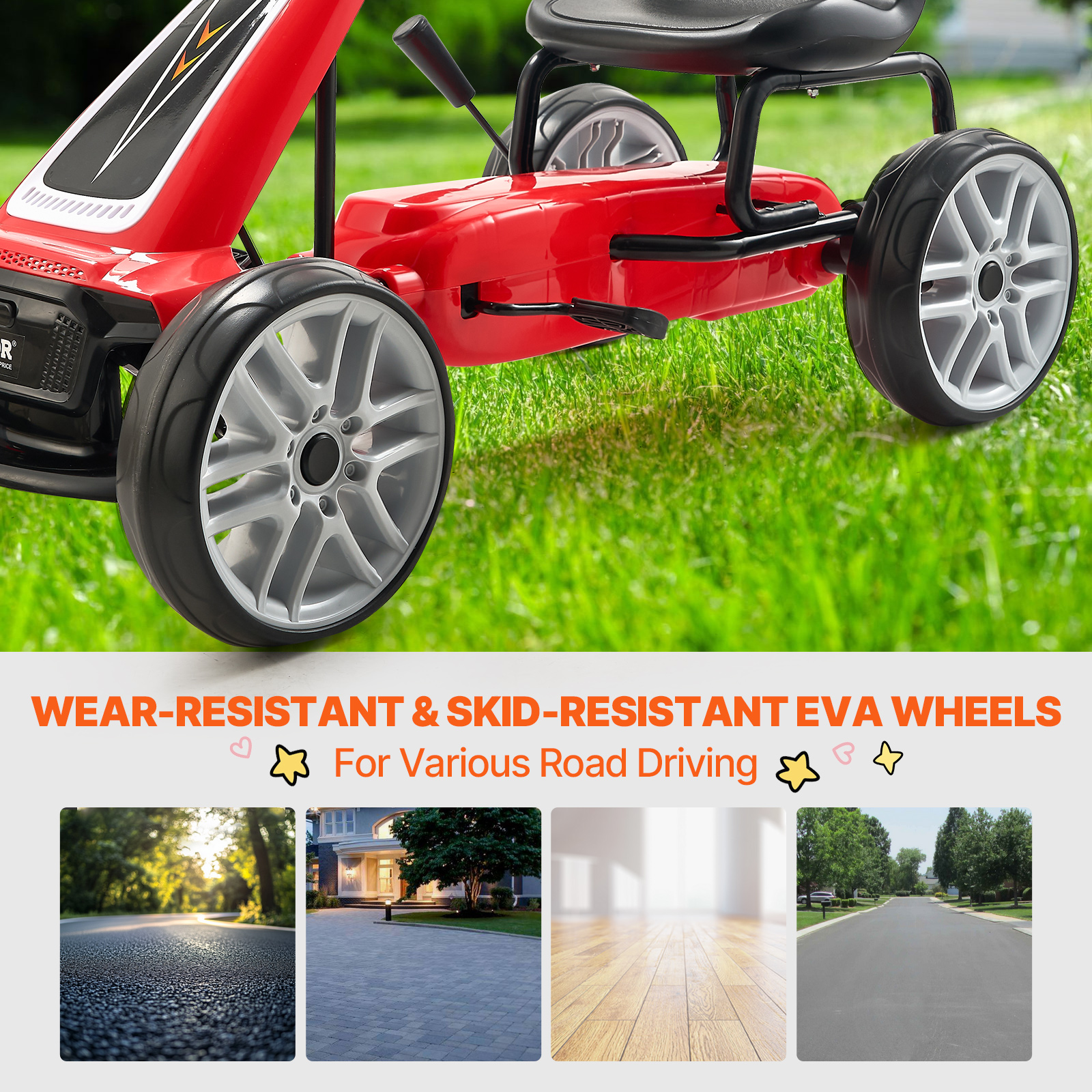 VEVOR Go Kart 4 Wheel Pedal Ride On Toy for Kids Adjustable Seat Ages 3-12 Red - Imagen 7 de 26