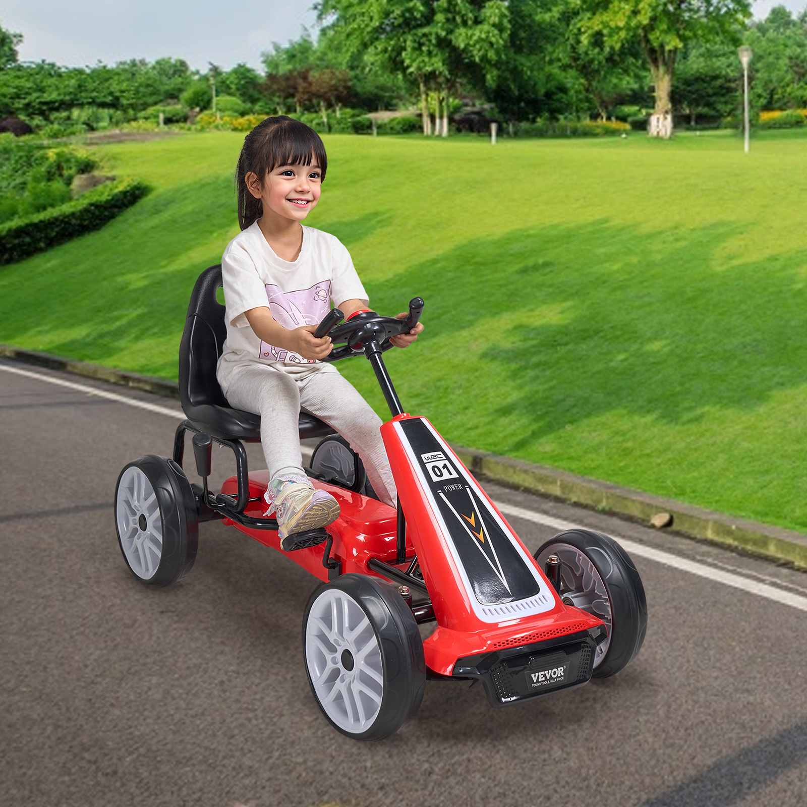 VEVOR Go Kart 4 Wheel Pedal Ride On Toy for Kids Adjustable Seat Ages 3-12 Red - Imagen 10 de 26
