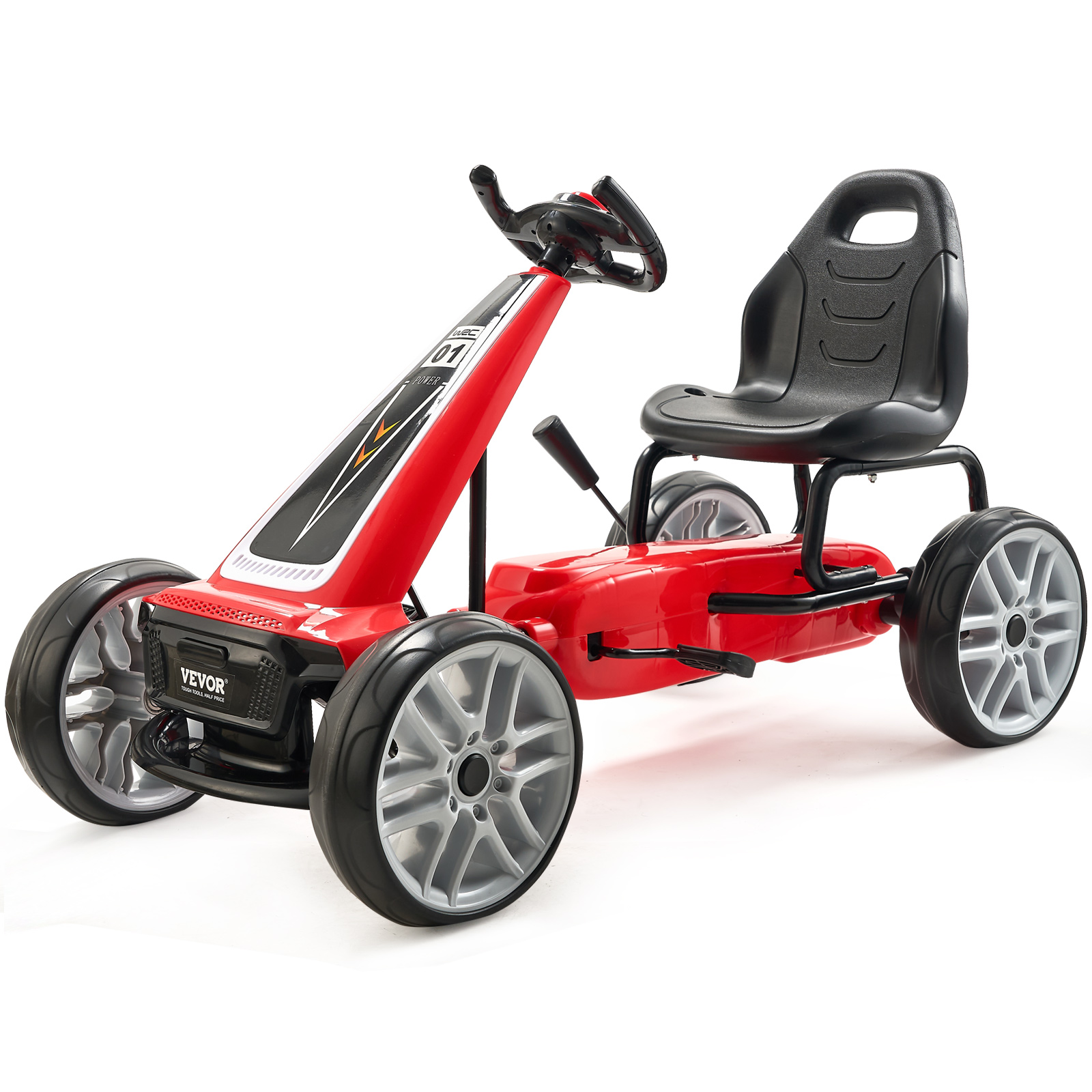 VEVOR Go Kart 4 Wheel Pedal Ride On Toy for Kids Adjustable Seat Ages 3-12 Red