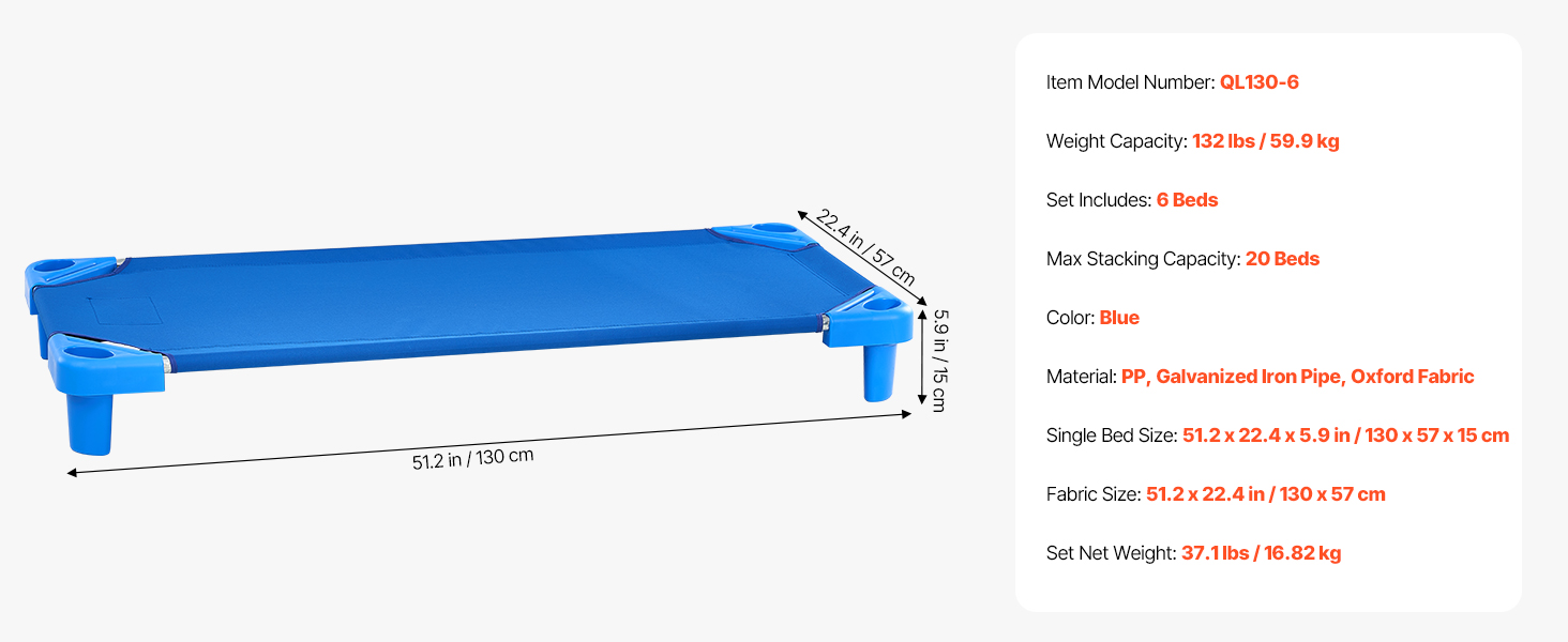 Stackable kiddie cot,pack of 6,blue