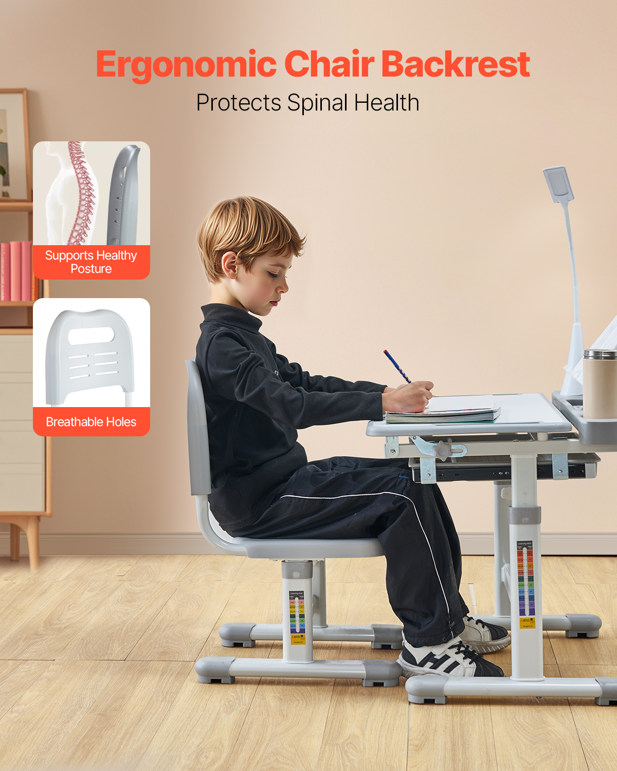 Uimoso Kids Chair and Desk Set with Table Lamp, Adjustable Height