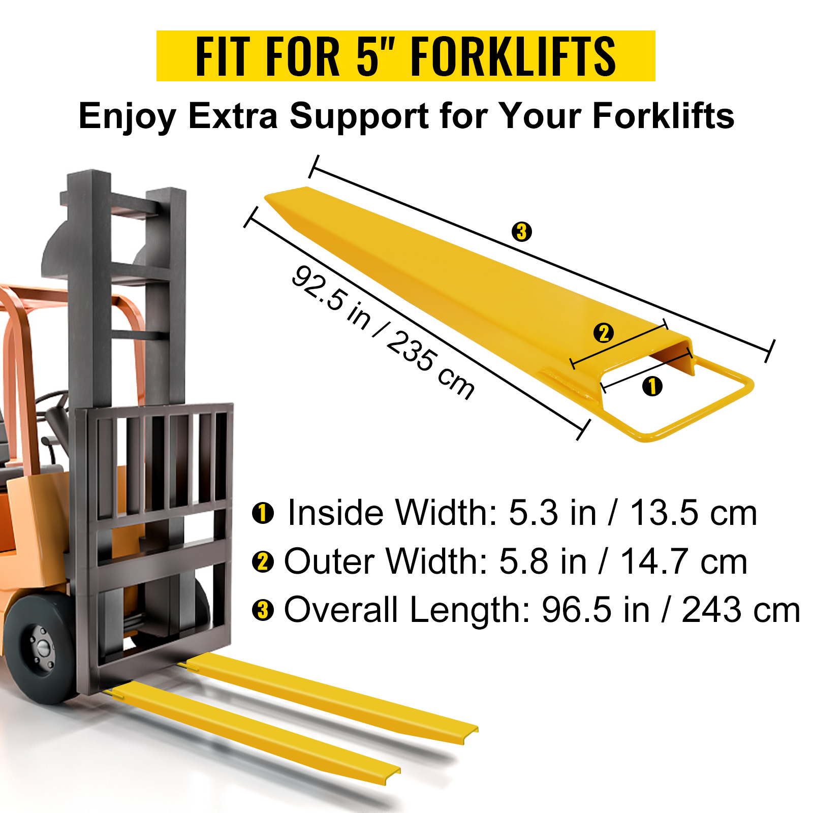 Steel Pallet Forklift Fork Extensions High Tensile Steel 96x5.8 Retaining Lift Truck Slide On Clamp 
