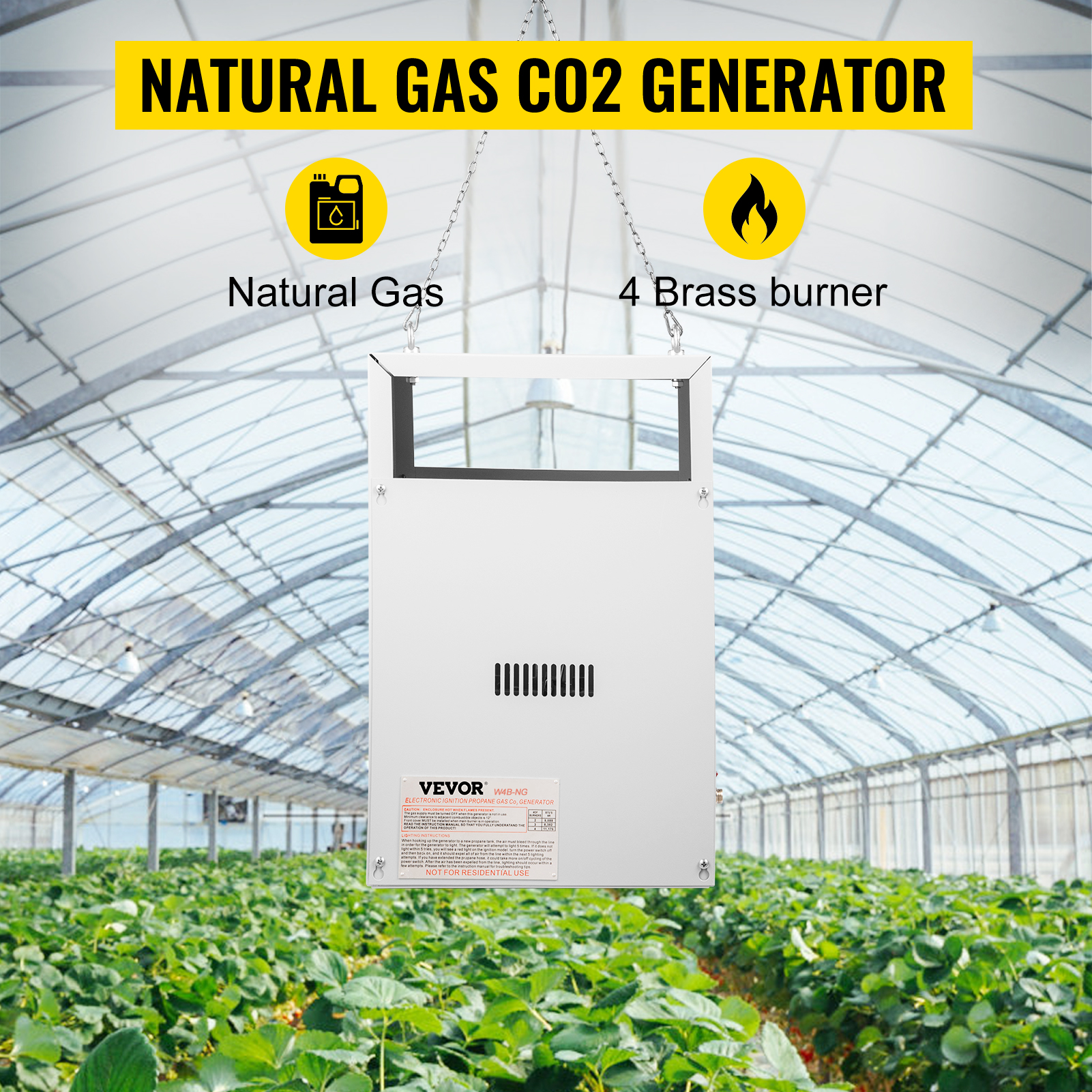 VEVOR CO2 Burner, 4 Brass Burner CO2 Generator for Plant, Natural Gas NG Carbon Dioxide Generator Burner, 12540 BTU/Hr, Built-In Electronic Ignition, for Greenhouse Green Tent Hydroponic Grow Room