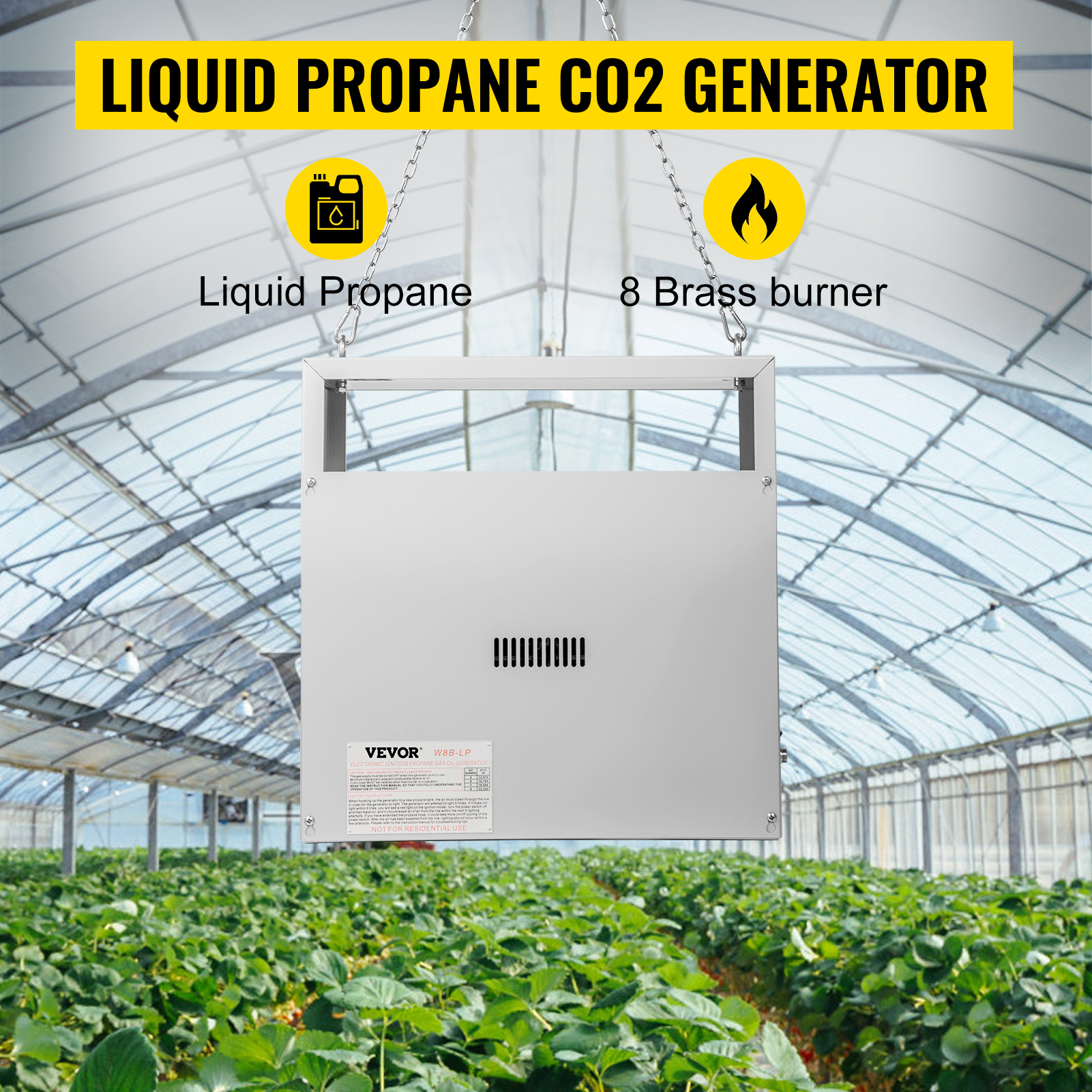 VEVOR CO2 Burner, 8 Brass Burner CO2 Generator for Plant, Liquid Propane LP Carbon Dioxide Generator, 22352 BTU/Hr, Built-In Electronic Ignition, for Greenhouse Green Tent Hydroponic Room Grow Room