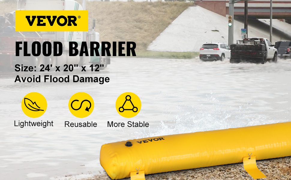 Flood barrier,24ft x 20in x 12in,Reusable