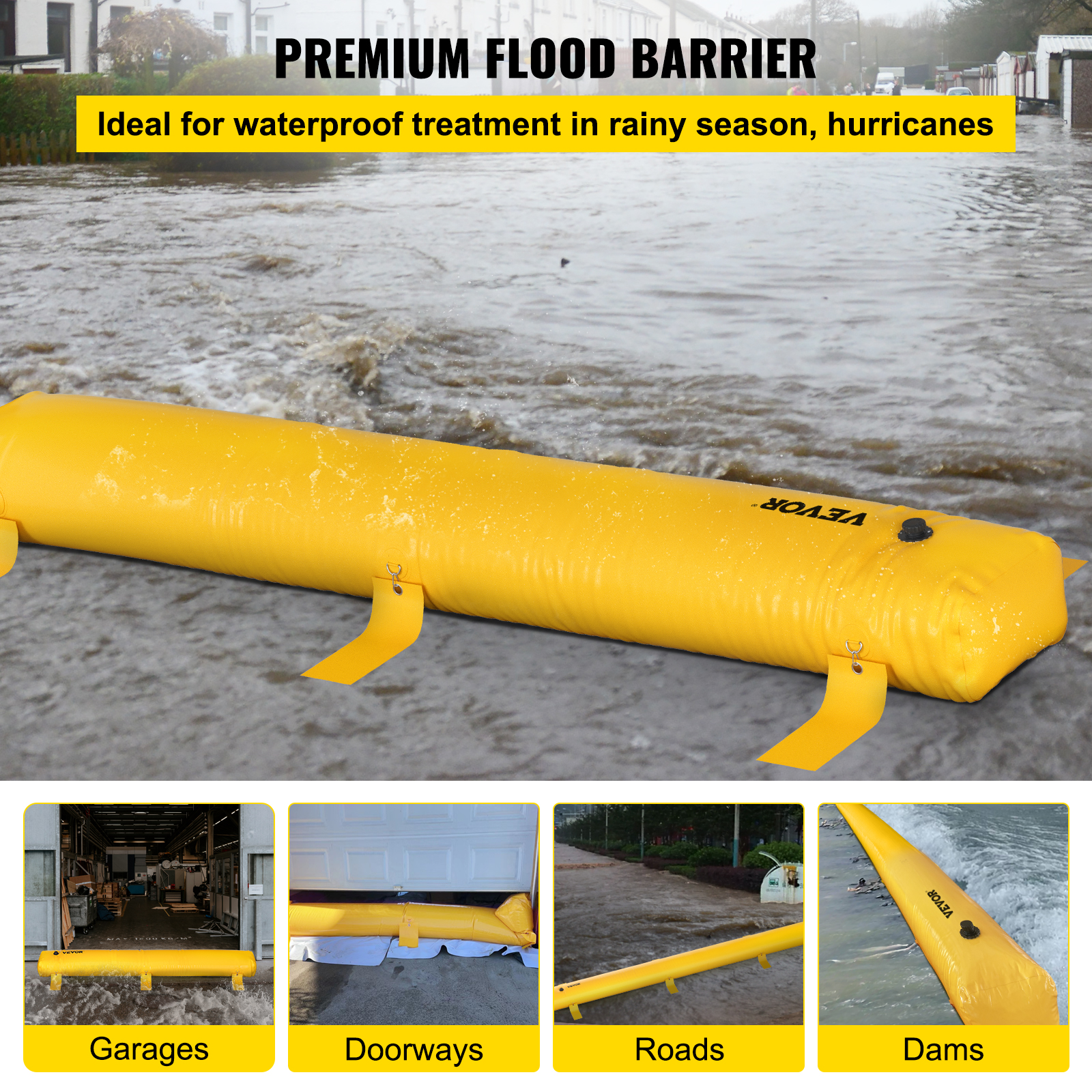 VEVOR Flood Barrier Hydro Barrier 24'/12' Length x 12