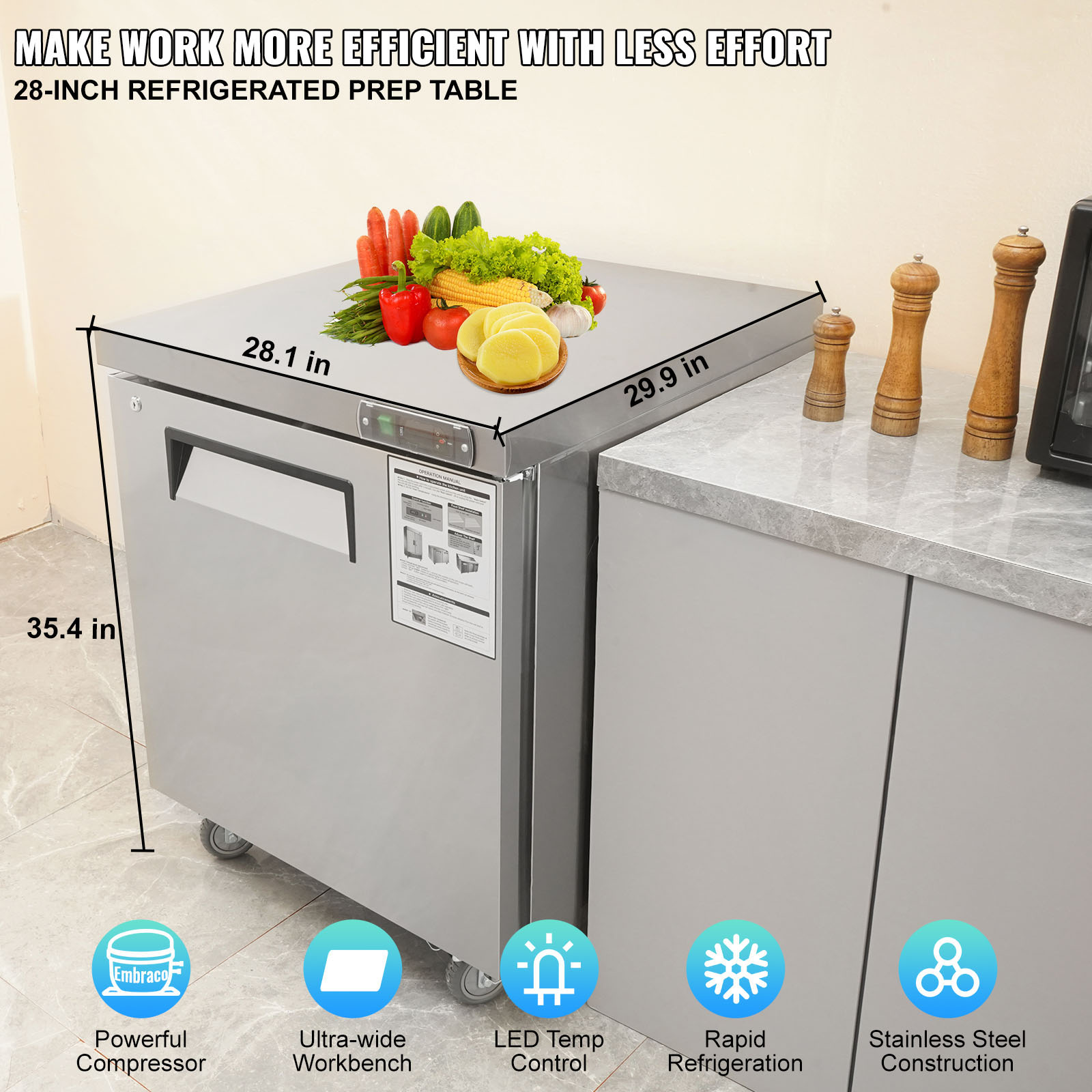 Uimoso 28/48/60/72" Refrigeration Sandwich Salad Prep Table Undercounter Worktop - Picture 75 of 145