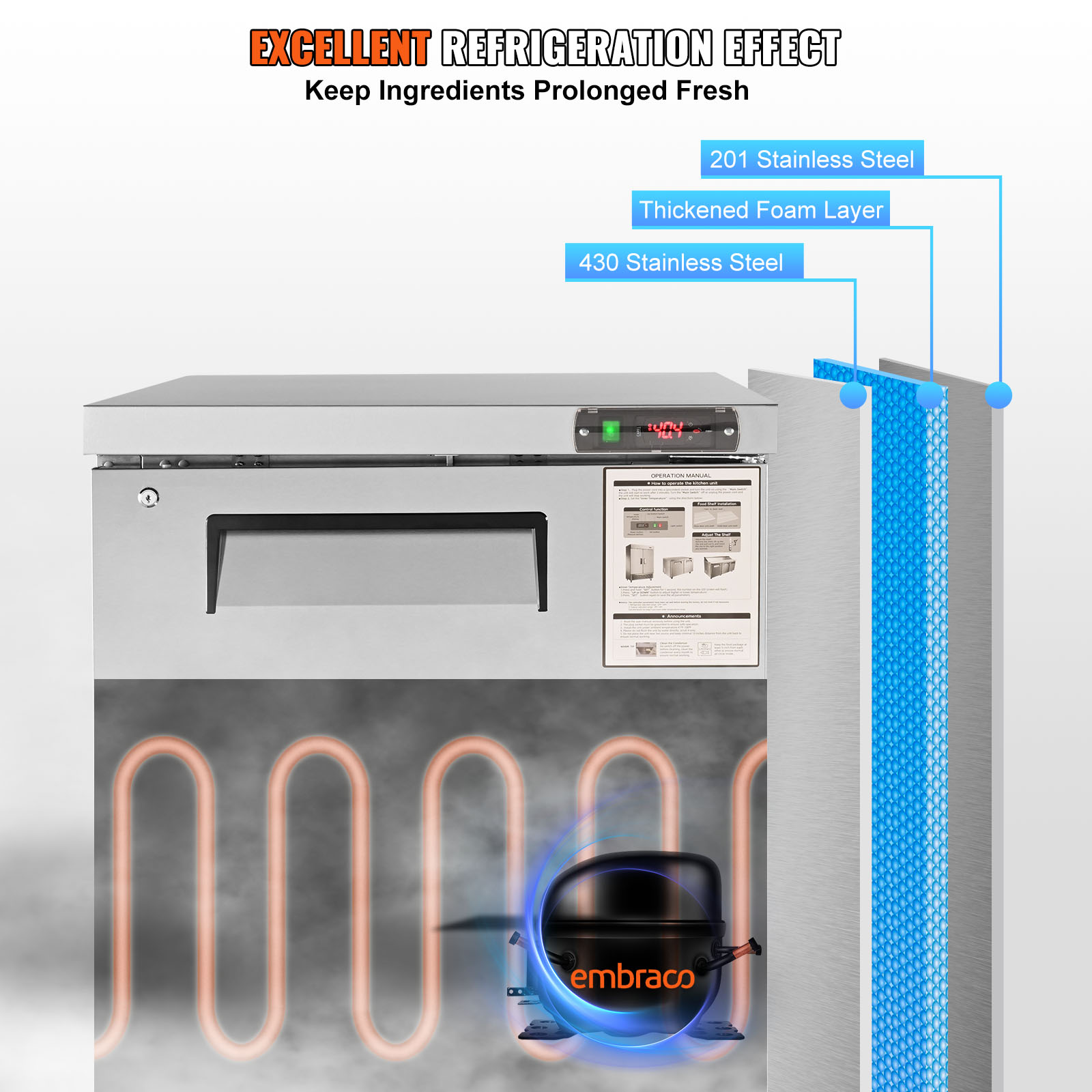 Uimoso 28/48/60/72" Refrigeration Sandwich Salad Prep Table Undercounter Worktop - Picture 77 of 145