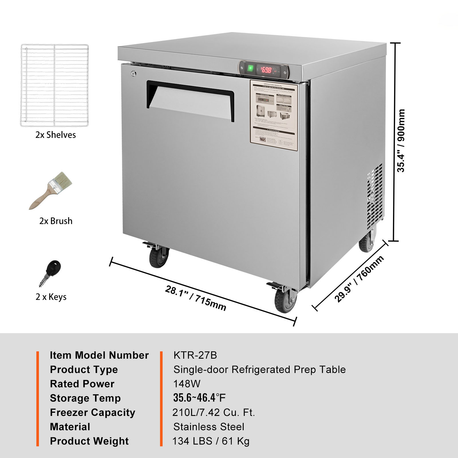 Uimoso 28/48/60/72" Refrigeration Sandwich Salad Prep Table Undercounter Worktop - Picture 80 of 145
