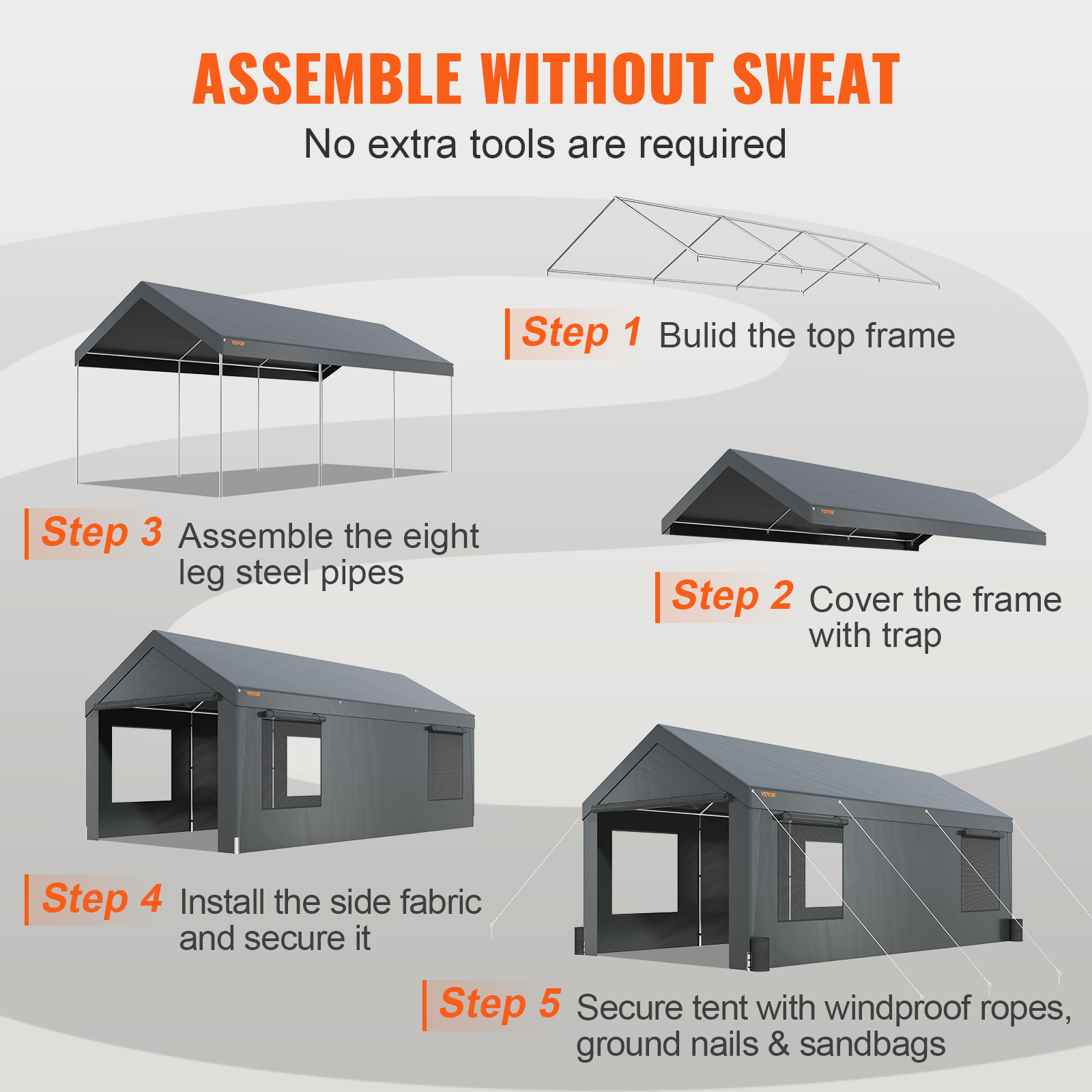 Carport Car Canopy Garage Shelter Tent 10/12x20FT 8 Legs Sidewalls&Windows - Picture 7 of 67