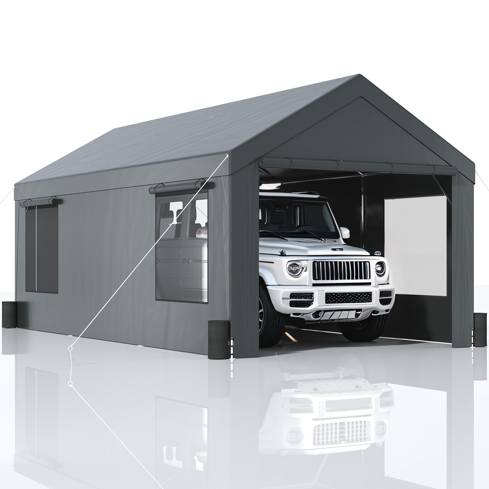 Carport Car Canopy Garage Shelter Tent 10/12x20FT 8 Legs Sidewalls&Windows - Picture 2 of 67