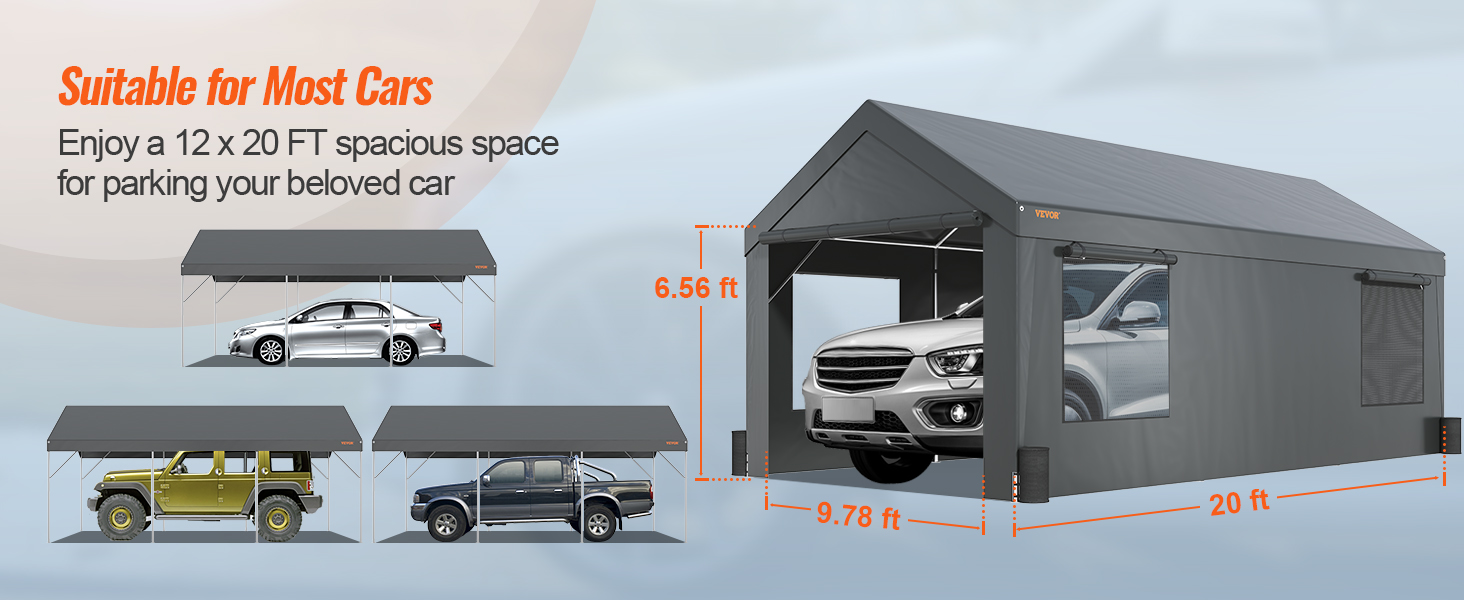 VEVOR Carport, Heavy Duty 12x20ft Car Canopy, Outdoor Garage Shelter with  Removable Sidewalls, Roll-up Ventilated Windows & Door, UV Resistant  Waterproof All-Season Tarp for Car, Truck, Boat, Darkgray