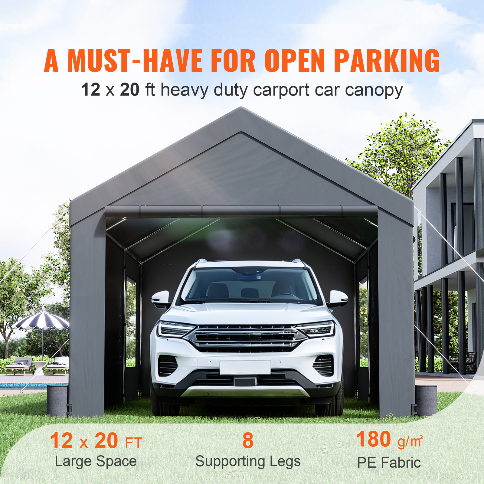 Carport Car Canopy Garage Shelter Tent 10/12x20FT 8 Legs Sidewalls&Windows - Picture 25 of 67