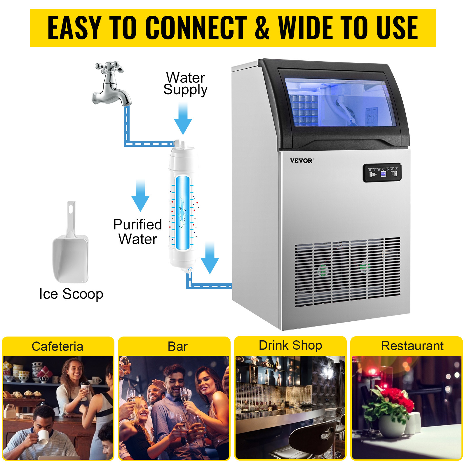 Vevor 110v Commercial Ice Maker 155lbs 24h 530w Ice Machine With 29lbs