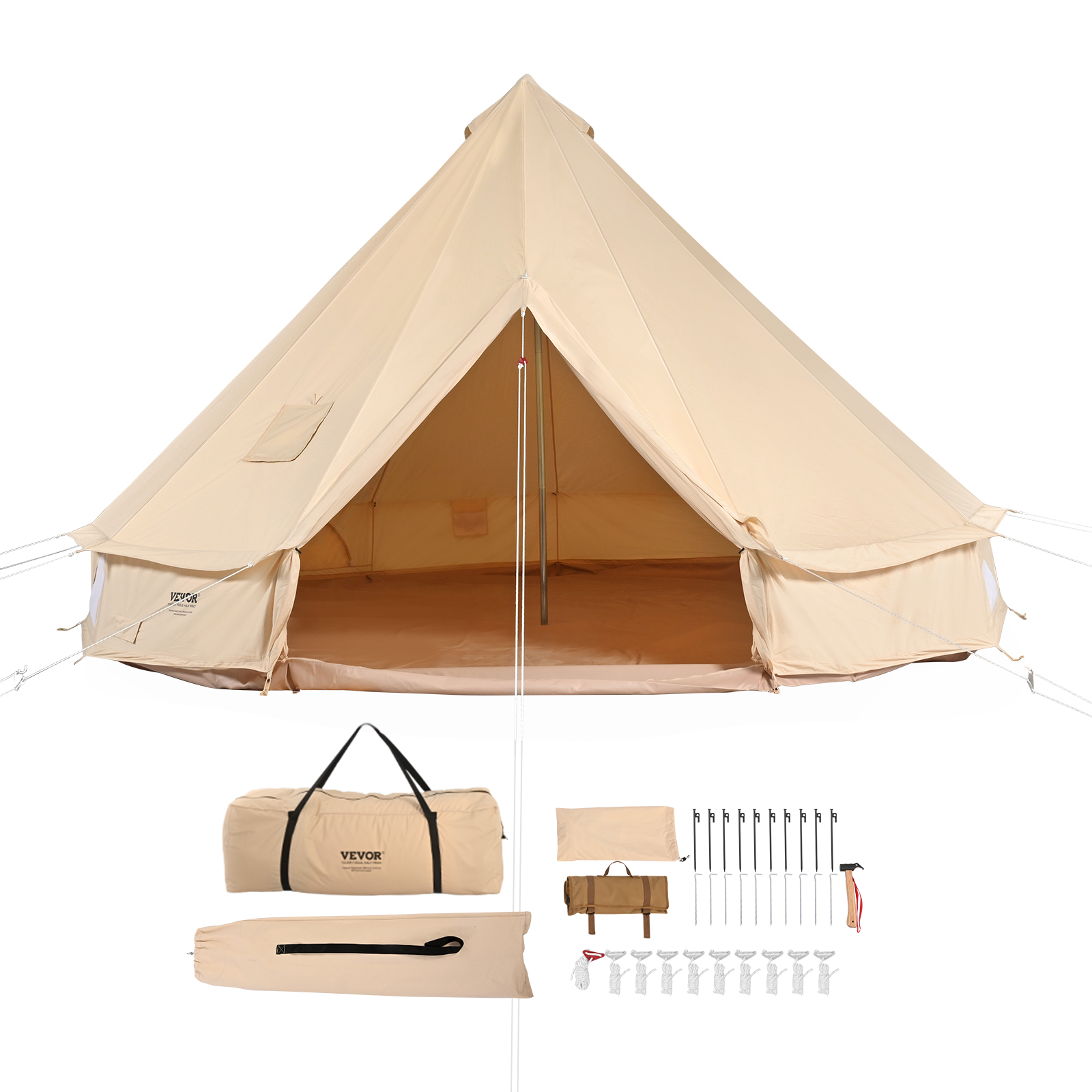 VEVOR Canvas Bell Tent 3M 4M 5M 6M 7M Camping Yurt Glamping Tent with Stove Jack