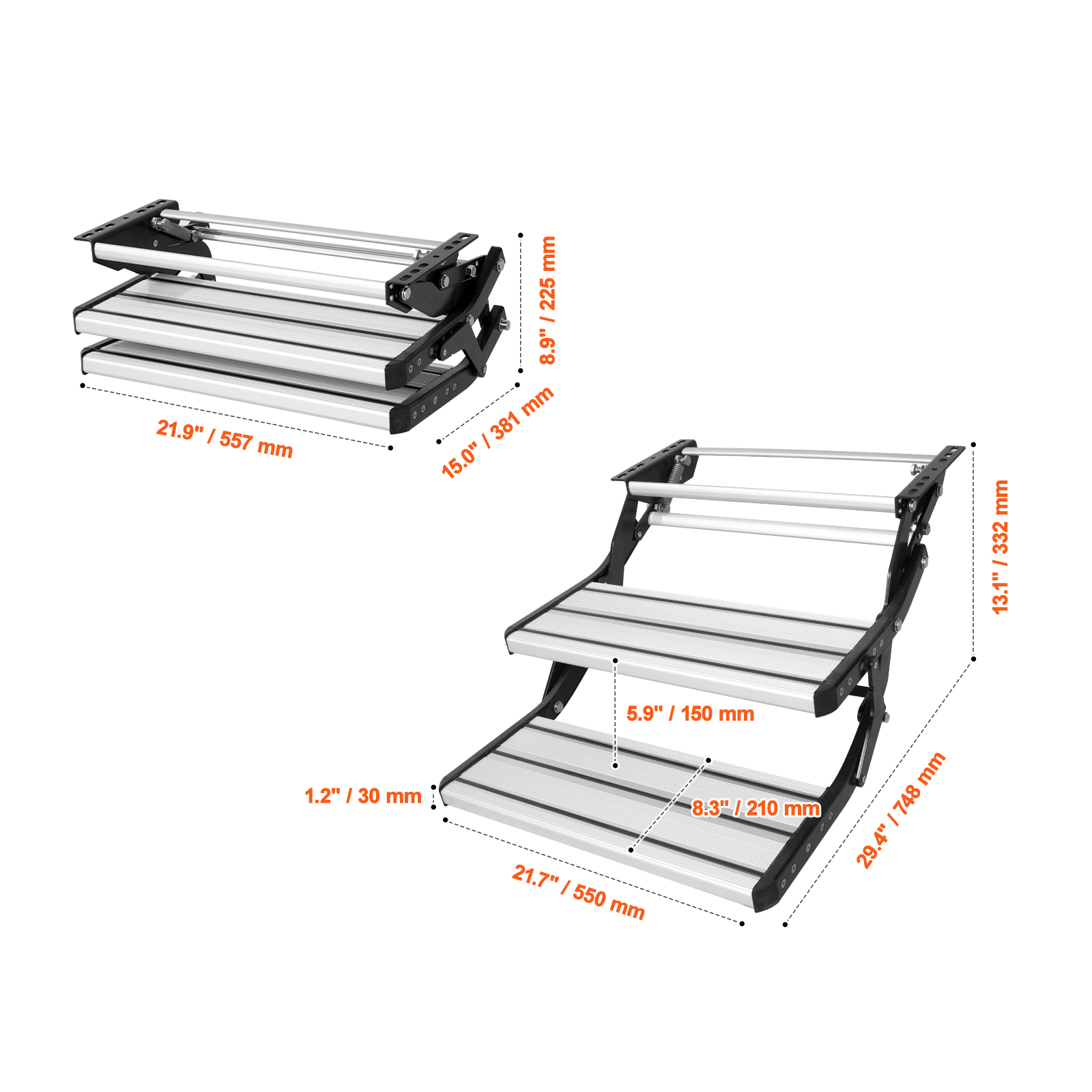 Mophorn RV Steps, 2-Step, Manual Retractable RV Stairs, Foldable, 440 ...