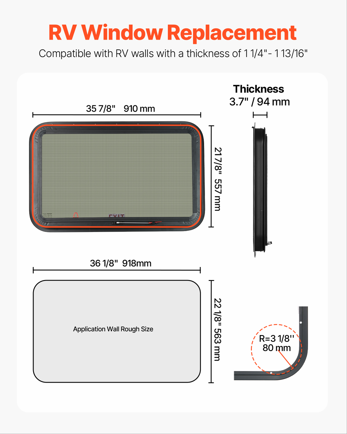Exit/Vertical RV Window 14x16-36x22in Emergency Push Out Window W ...